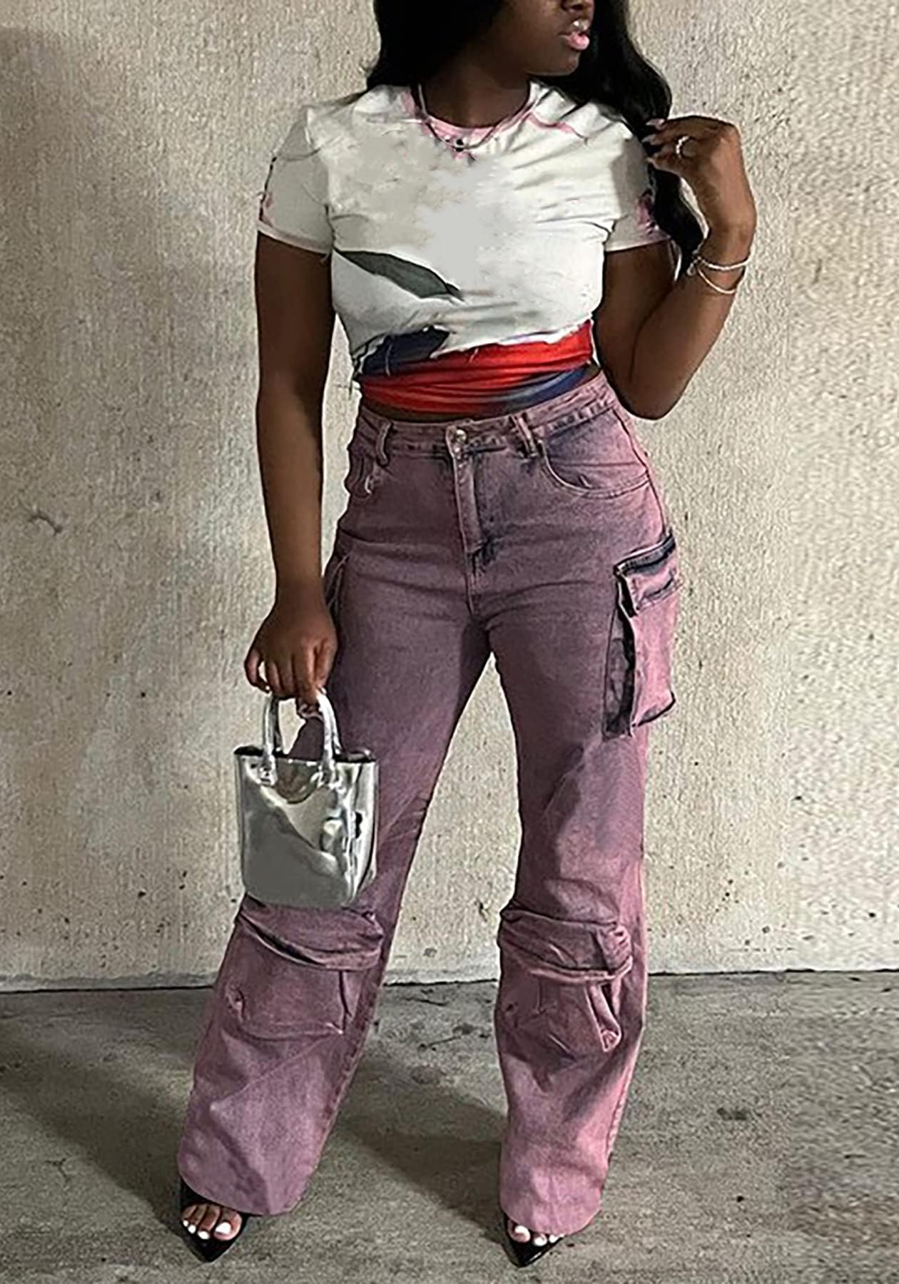 Women's Cargo Pants Y2K High Waist Baggy Jeans Flap Pocket Straight Leg Denim Pants Streetwear