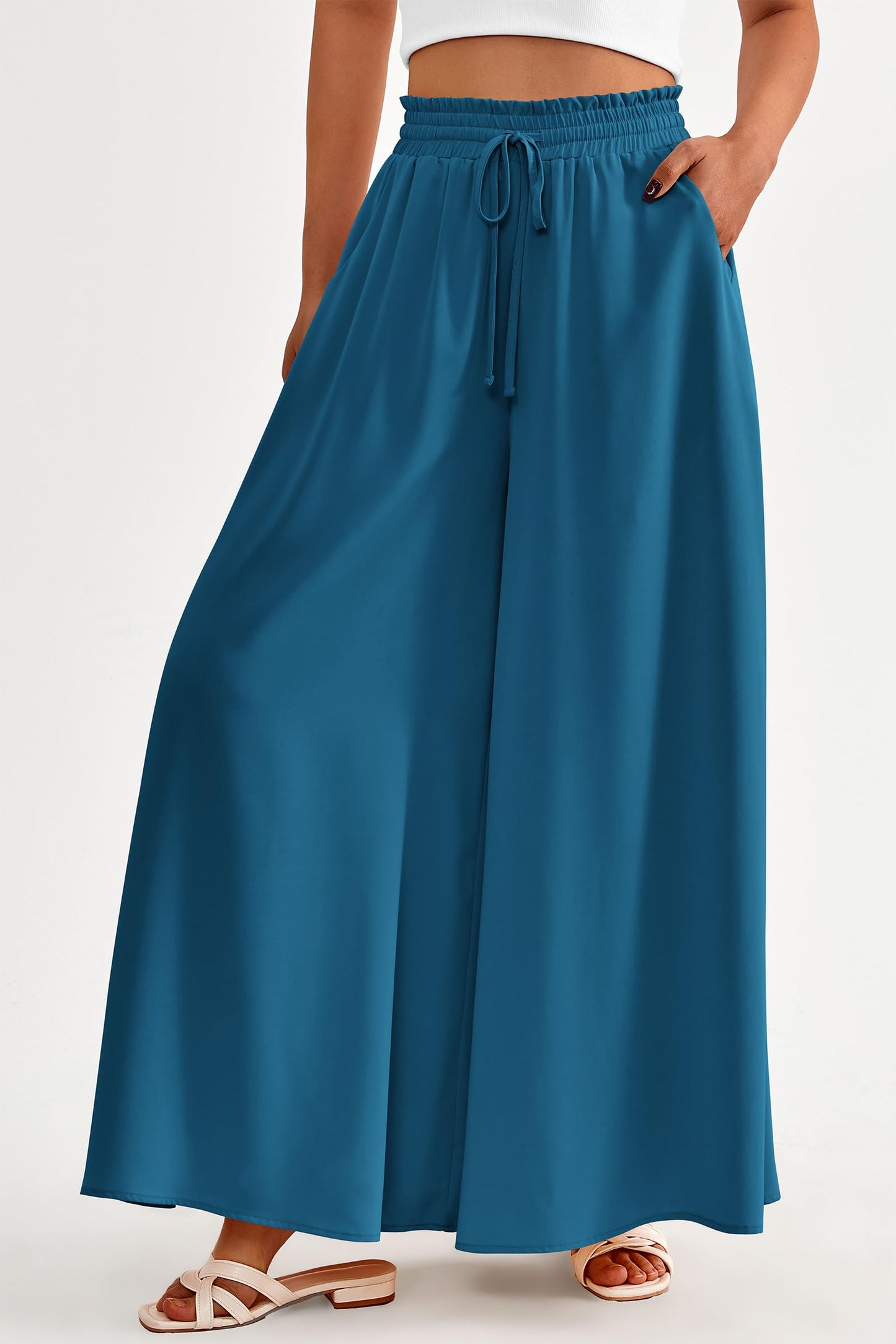 PRETTYGARDEN Women's 2025 Summer Wide Leg Palazzo Pants High Waisted Flowy Pockets Trendy Casual Lounge Boho Beach Trousers (Print Black,Small)