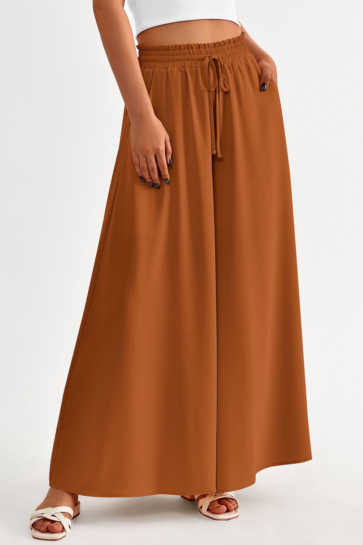 PRETTYGARDEN Women's 2025 Summer Wide Leg Palazzo Pants High Waisted Flowy Pockets Trendy Casual Lounge Boho Beach Trousers (Print Black,Small)