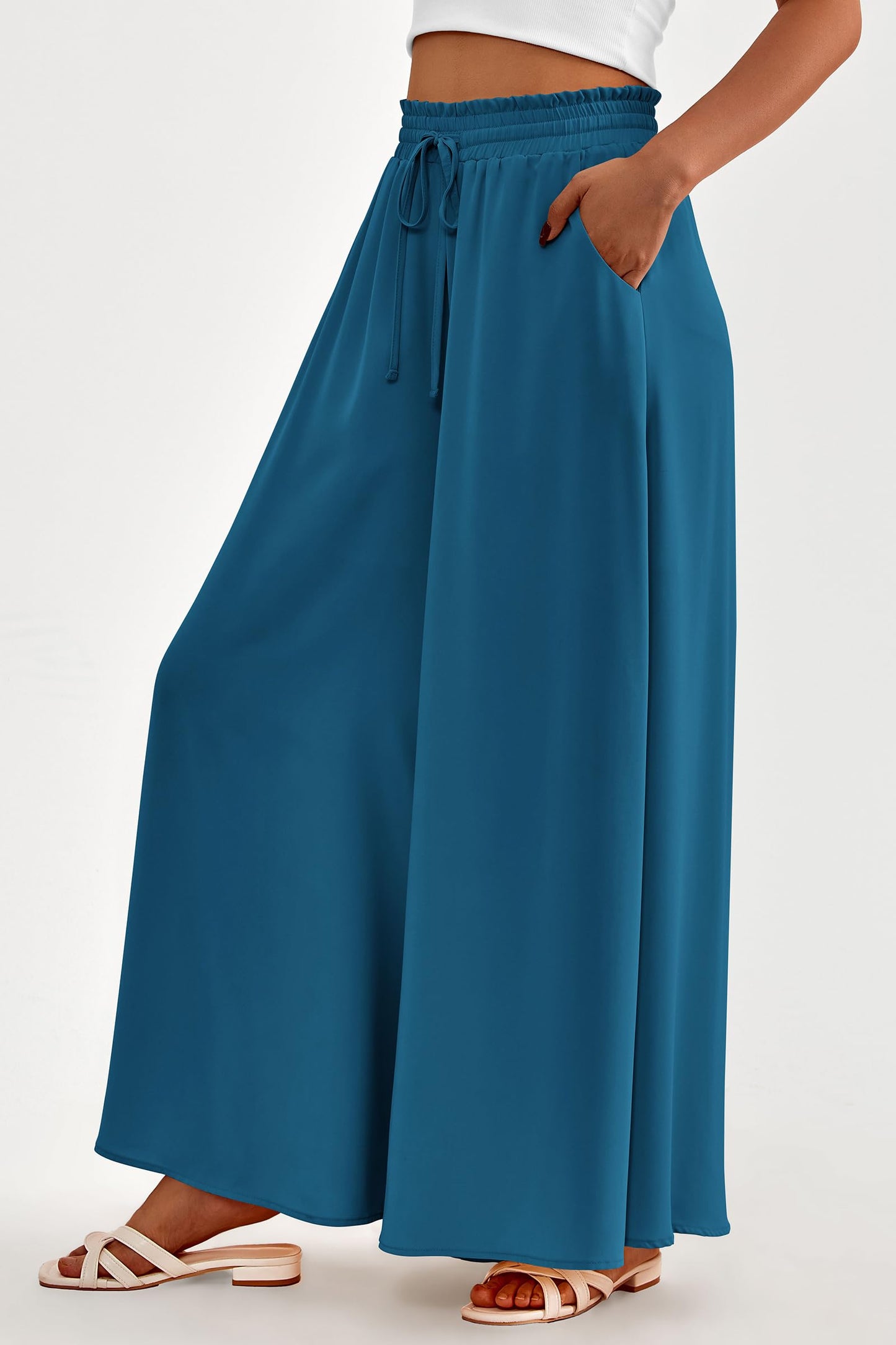 PRETTYGARDEN Women's 2025 Summer Wide Leg Palazzo Pants High Waisted Flowy Pockets Trendy Casual Lounge Boho Beach Trousers (Print Black,Small)