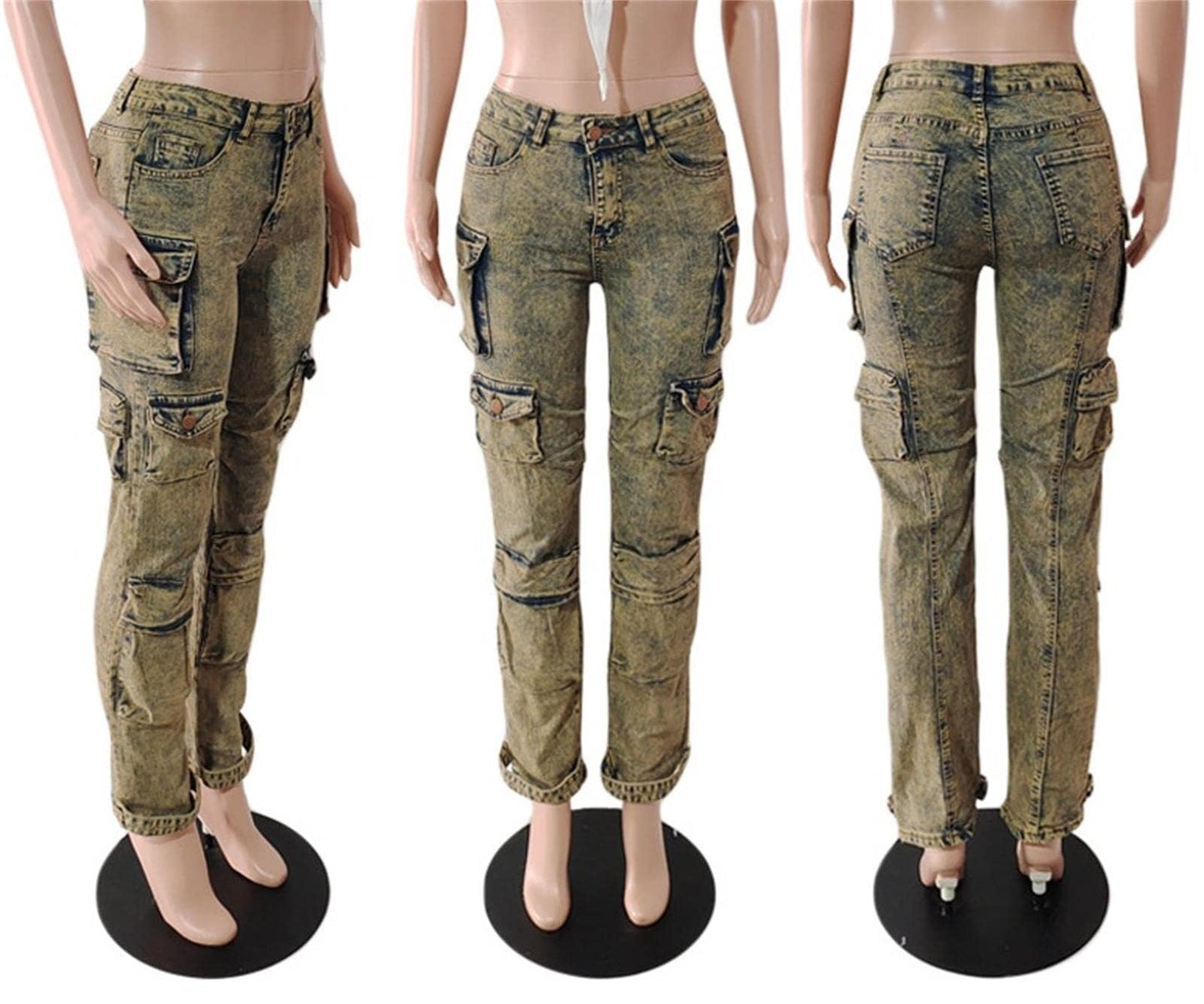 Women's Cargo Pants Y2K High Waist Baggy Jeans Flap Pocket Straight Leg Denim Pants Streetwear