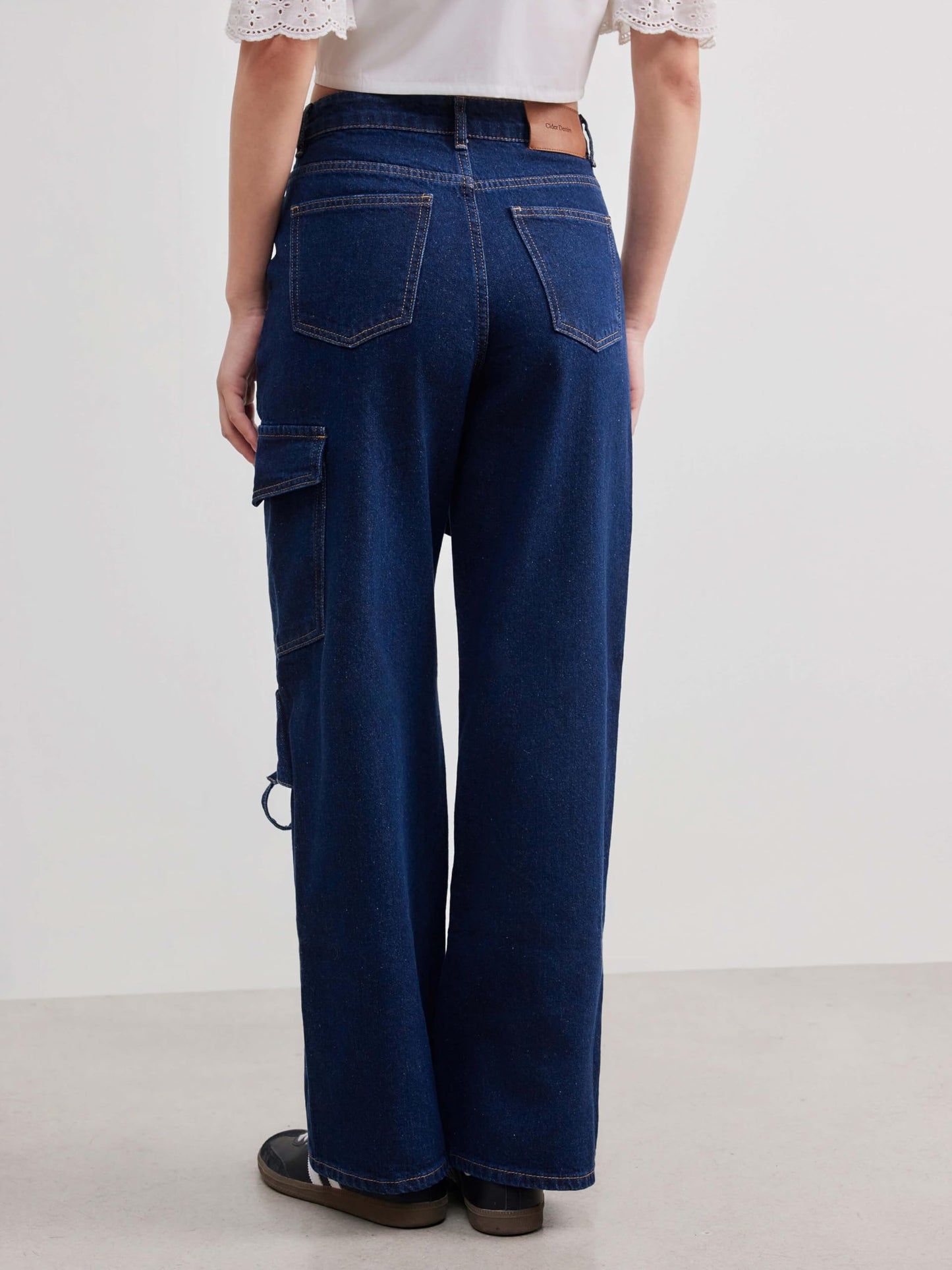 CIDER Baggy Jeans for Women Low Waisted Wide Straight Leg Bow Jeans Denim Pants Beige