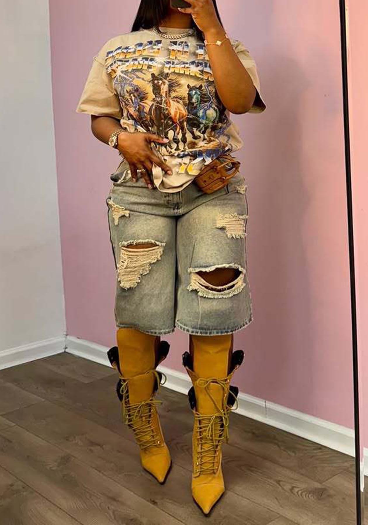 Women's Jean Shorts Distressed High Waist Straight Leg Denim Shorts Casual Cargo Jean Shorts with Pockets
