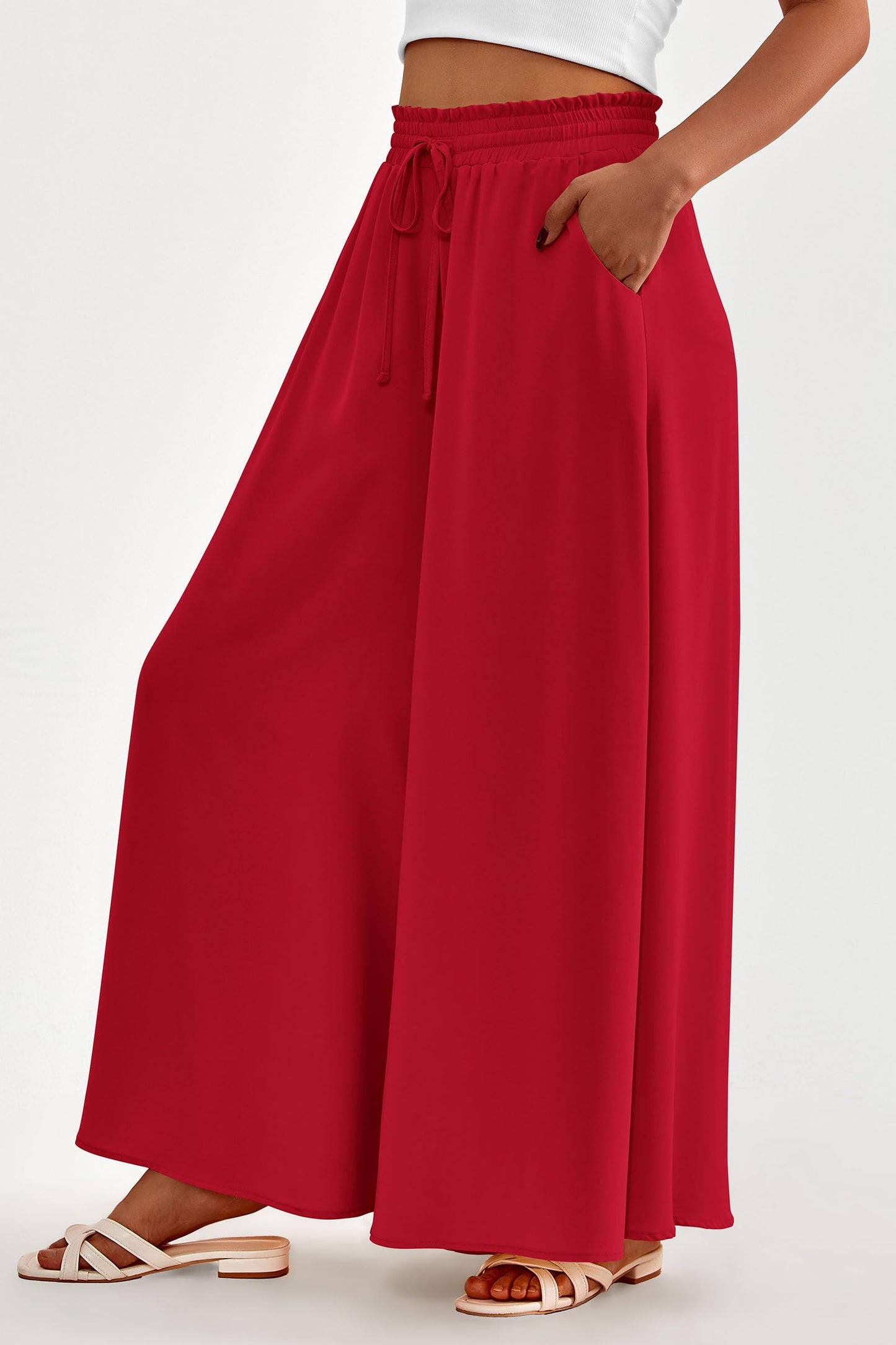 PRETTYGARDEN Women's 2025 Summer Wide Leg Palazzo Pants High Waisted Flowy Pockets Trendy Casual Lounge Boho Beach Trousers (Print Black,Small)