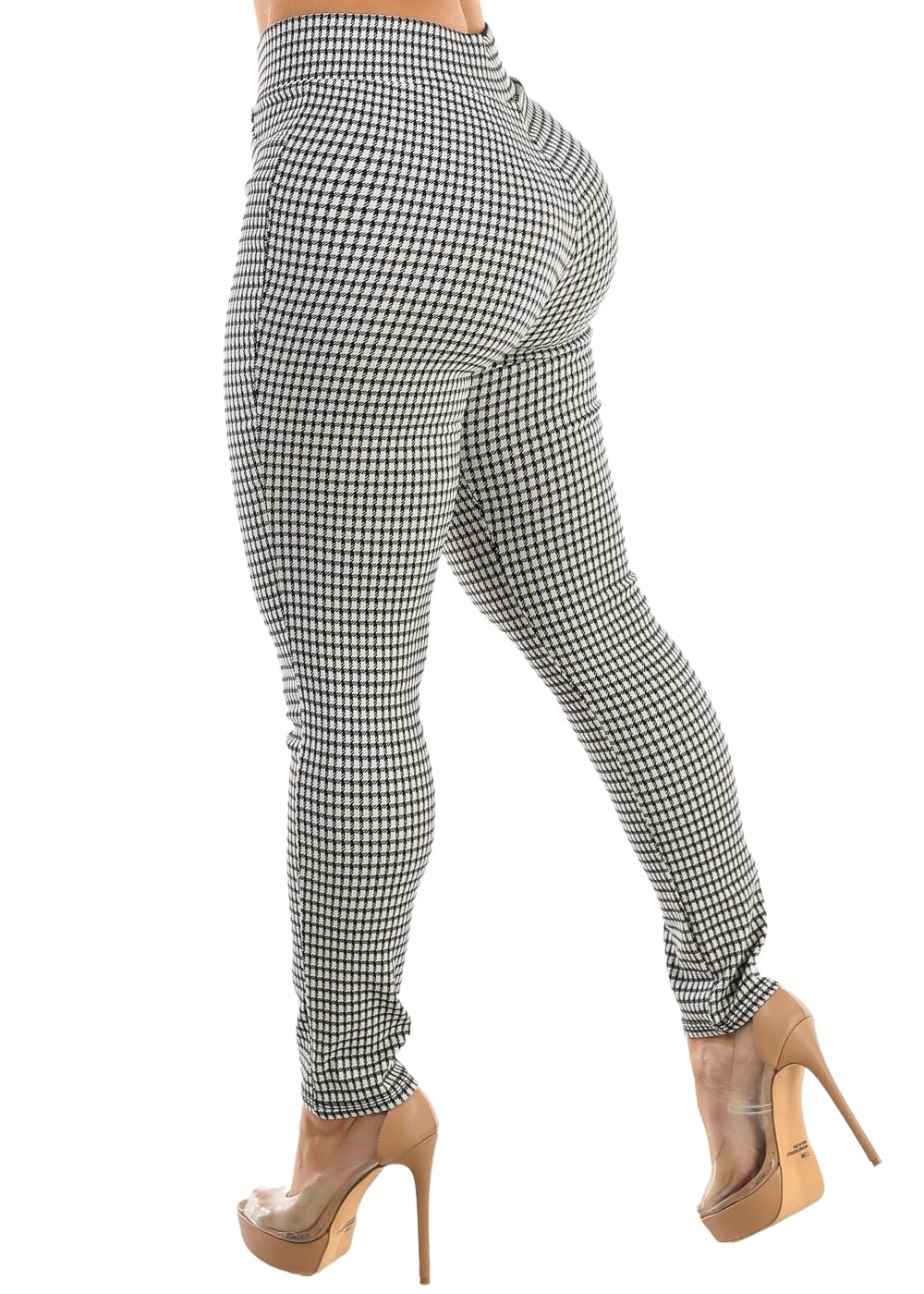 Moda Xpress Womens Juniors Super High Waist Checkered Black Skinny Pants 40087H