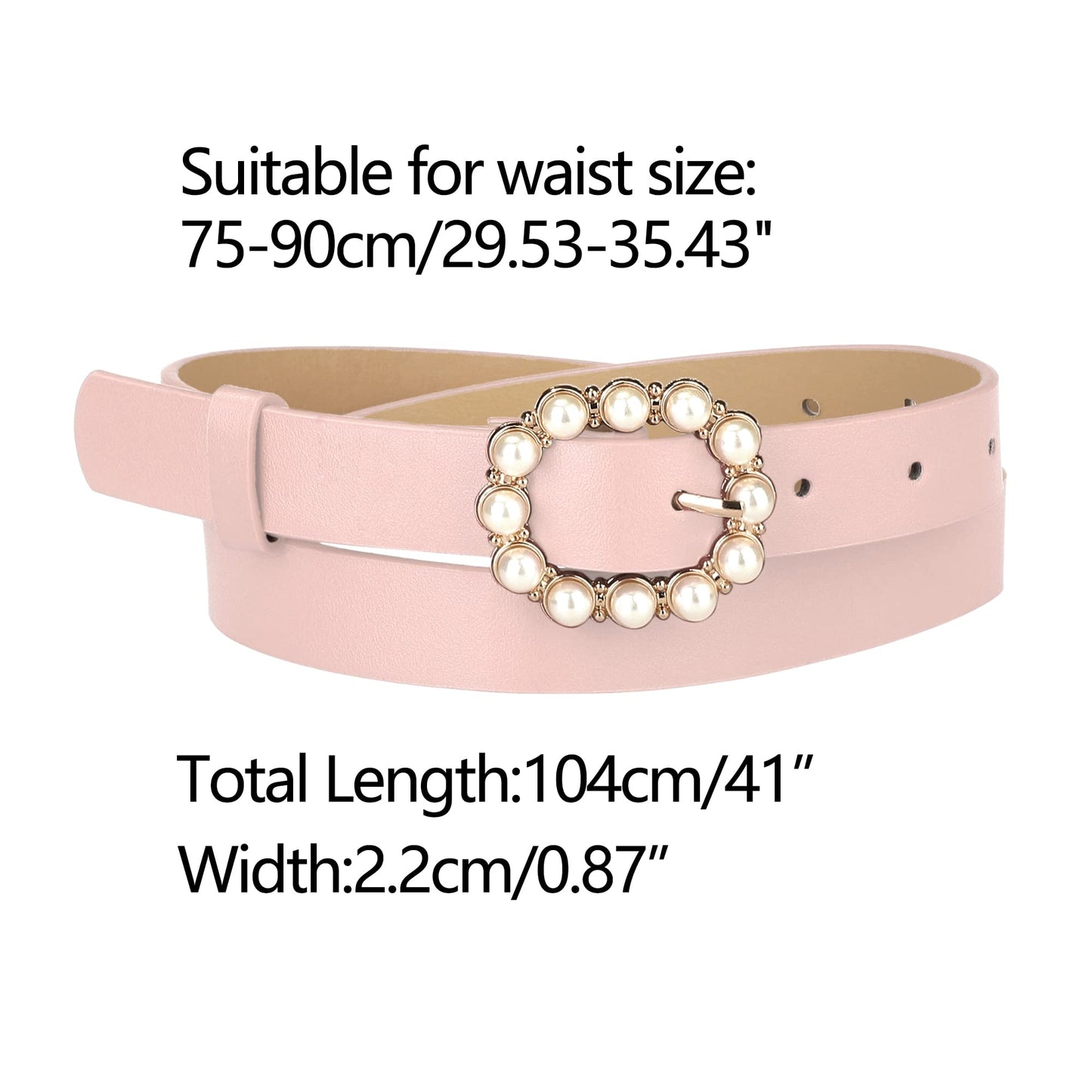 Allegra K Womens Pearl Waistband Skinny Leather Adjustable Pin Buckle Belt for Jeans Dresses Pants 75-90cm/29.53"-35.43" Black