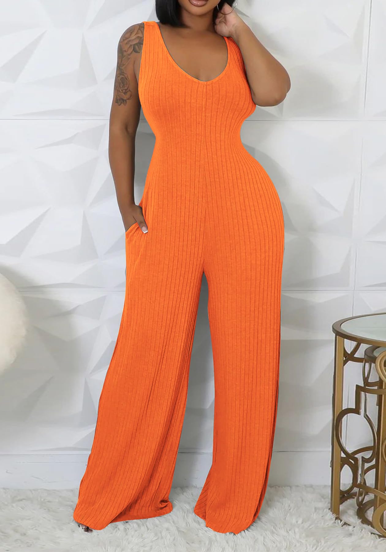 Vakkest Sexy Ribbed Knitted 2 Piece Jumpsuit Outfits for Women Long Sleeve Crop Cardigan Sweater Wide Leg Tank Romper Set
