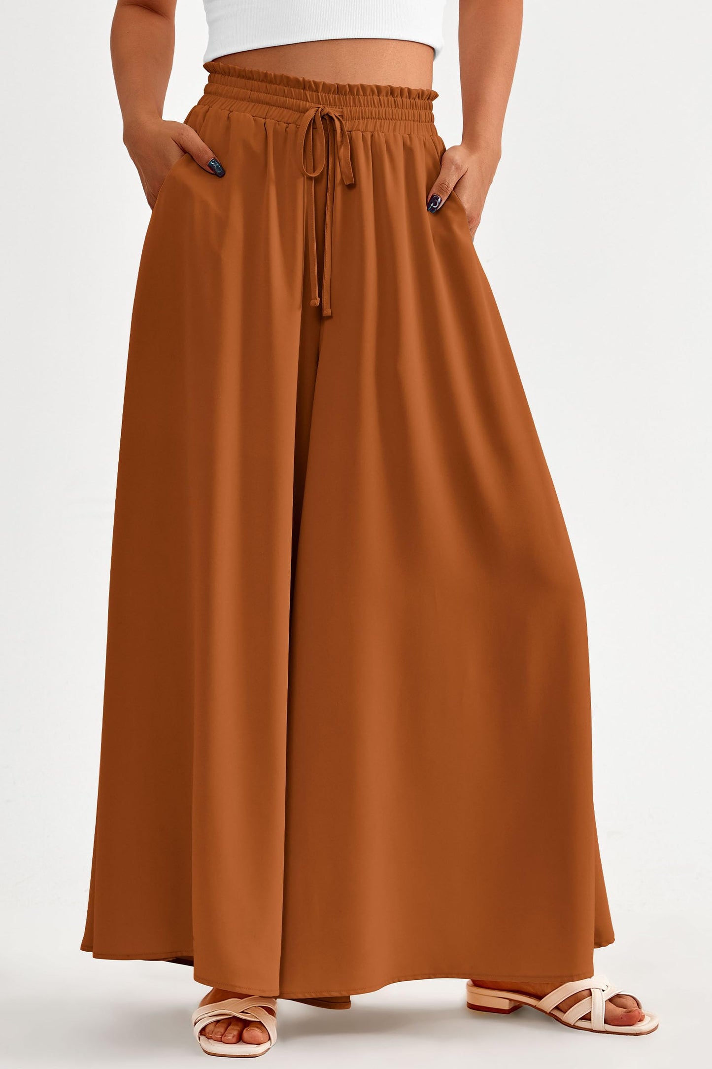 PRETTYGARDEN Women's 2025 Summer Wide Leg Palazzo Pants High Waisted Flowy Pockets Trendy Casual Lounge Boho Beach Trousers (Print Black,Small)