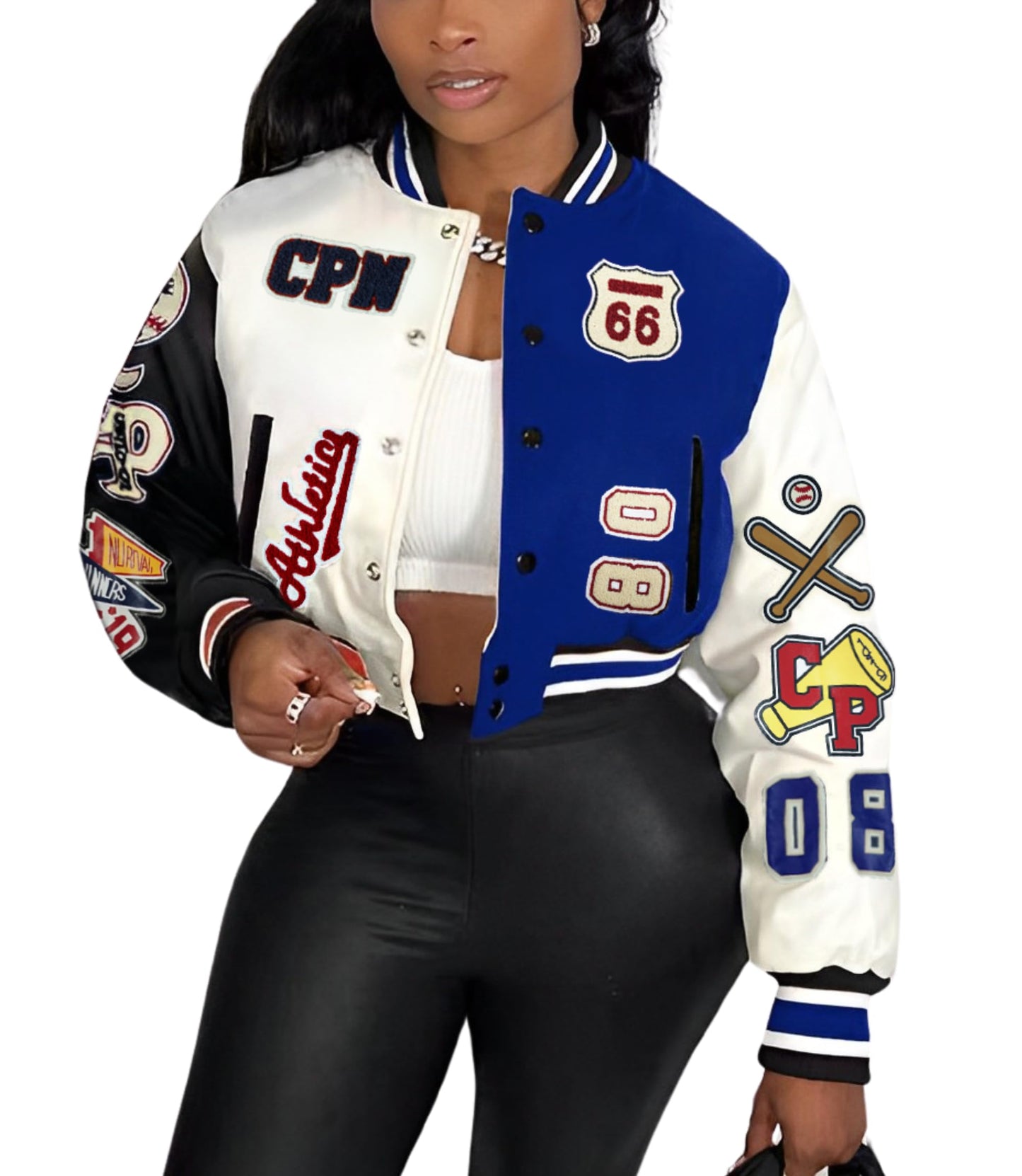 Glitrandi Varsity Jacket for Women Jacket with Patches Cropped Bomber Leather Jacket Woman Winter Spring 2025 S-XXL