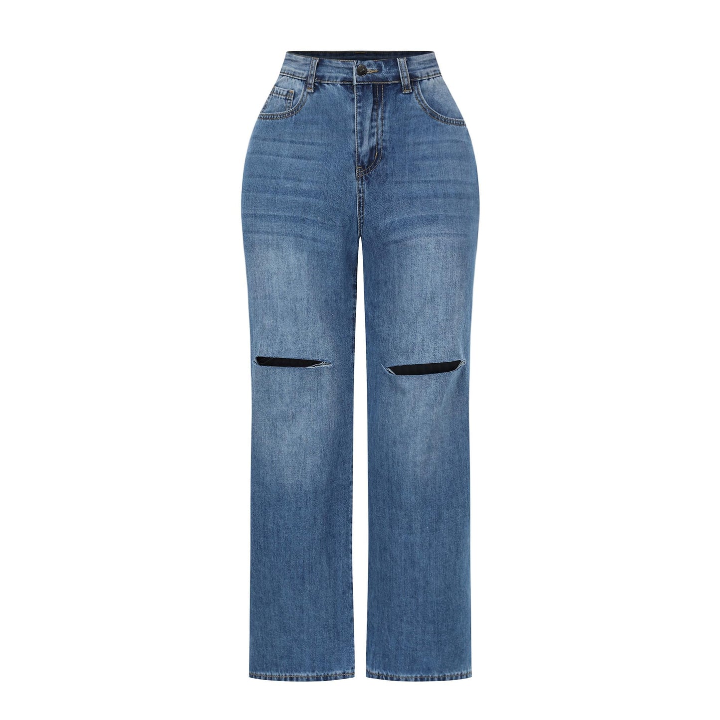 THUNDER STAR Womens High Waisted Wide Leg Jeans Stretchy Distressed Denim Pants Light Blue XXL