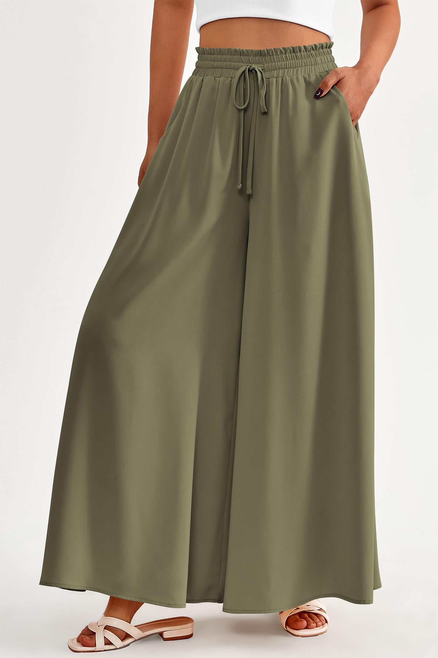 PRETTYGARDEN Women's 2025 Summer Wide Leg Palazzo Pants High Waisted Flowy Pockets Trendy Casual Lounge Boho Beach Trousers (Print Black,Small)