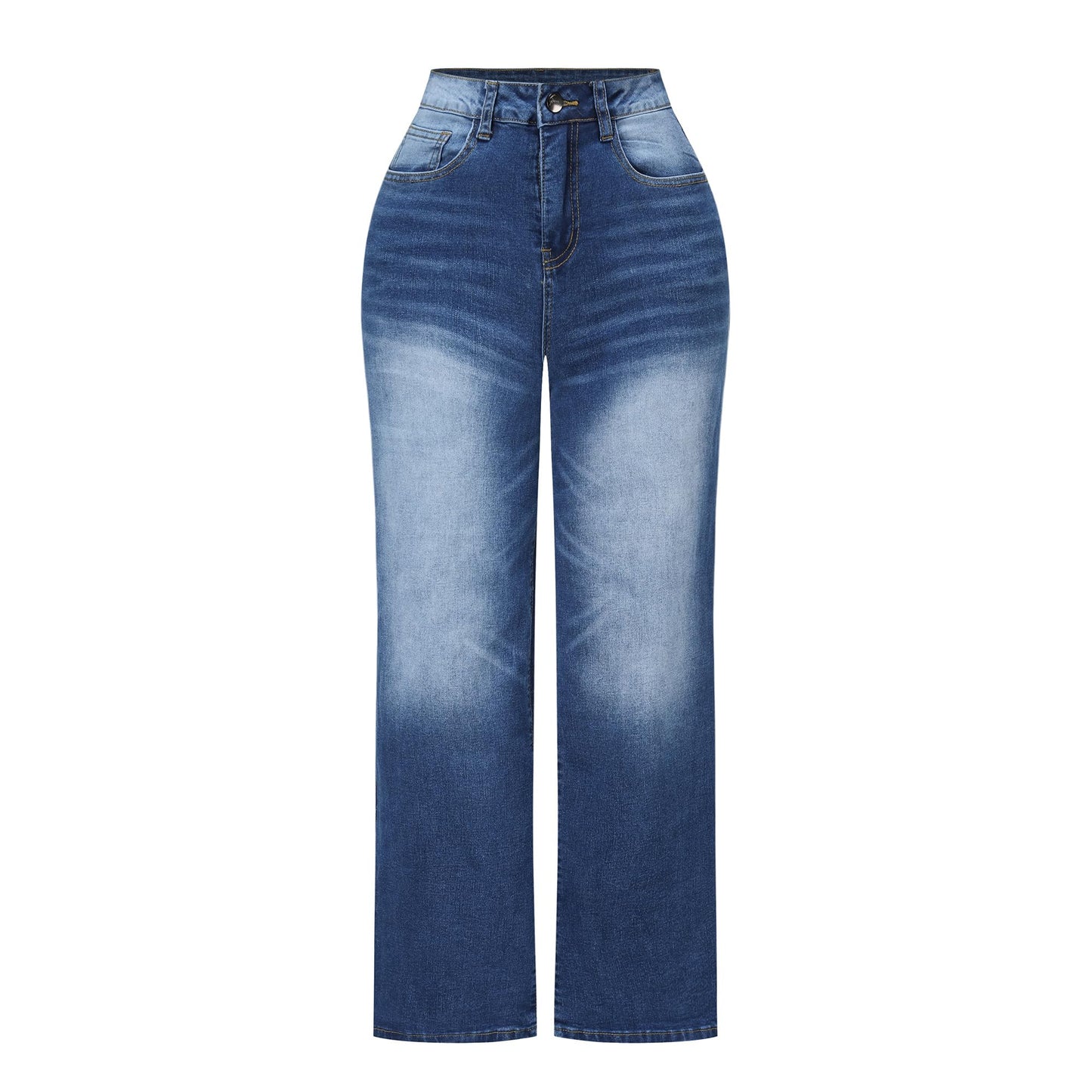 THUNDER STAR Womens High Waisted Wide Leg Jeans Stretchy Distressed Denim Pants Light Blue XXL