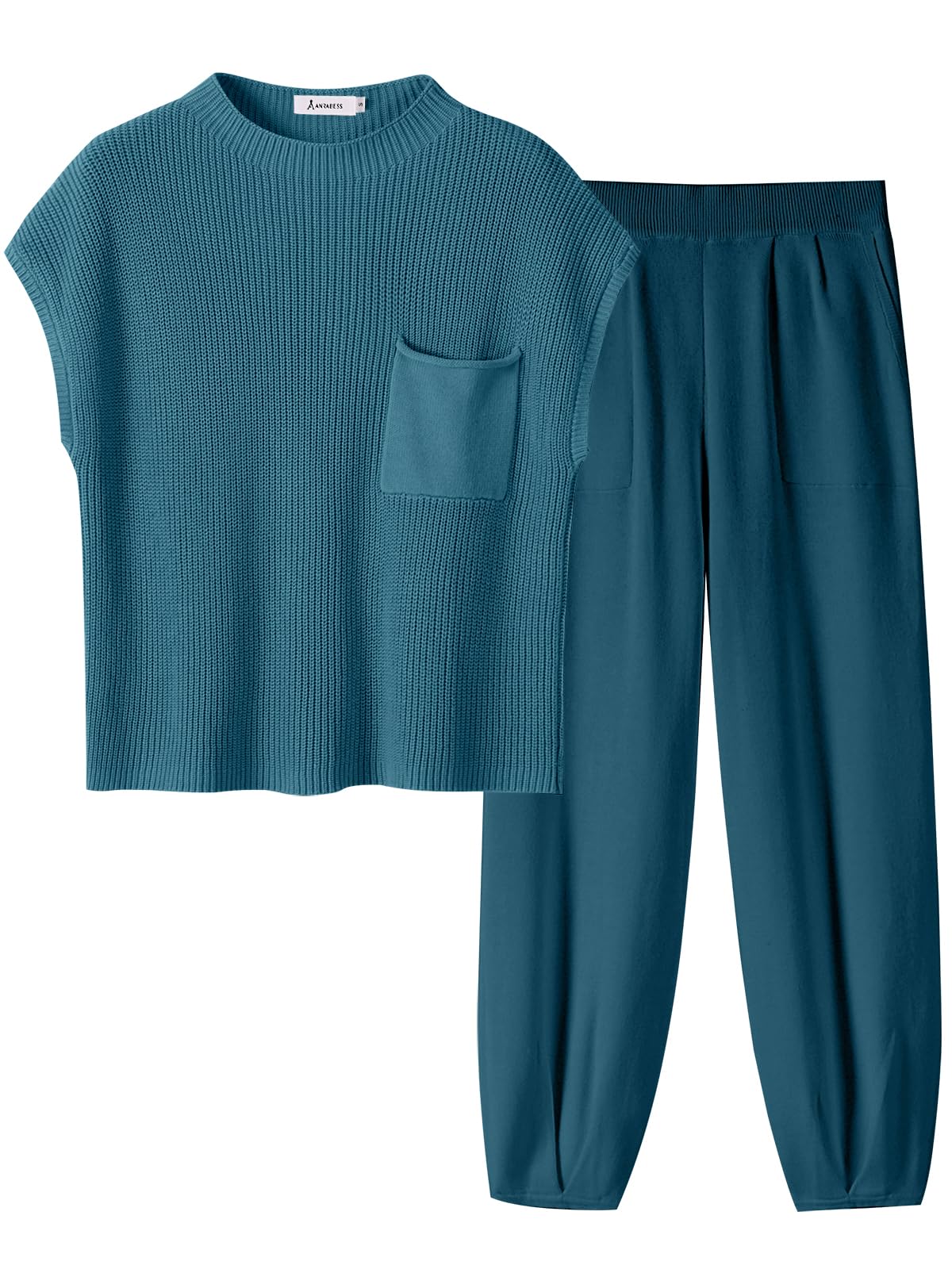 ANRABESS Women's Two Piece Outfits Knit Sweater Vest Crop Top Pants Lounge Matching Tracksuit Sweatsuit Travel Clothes Sets Pink X-Small