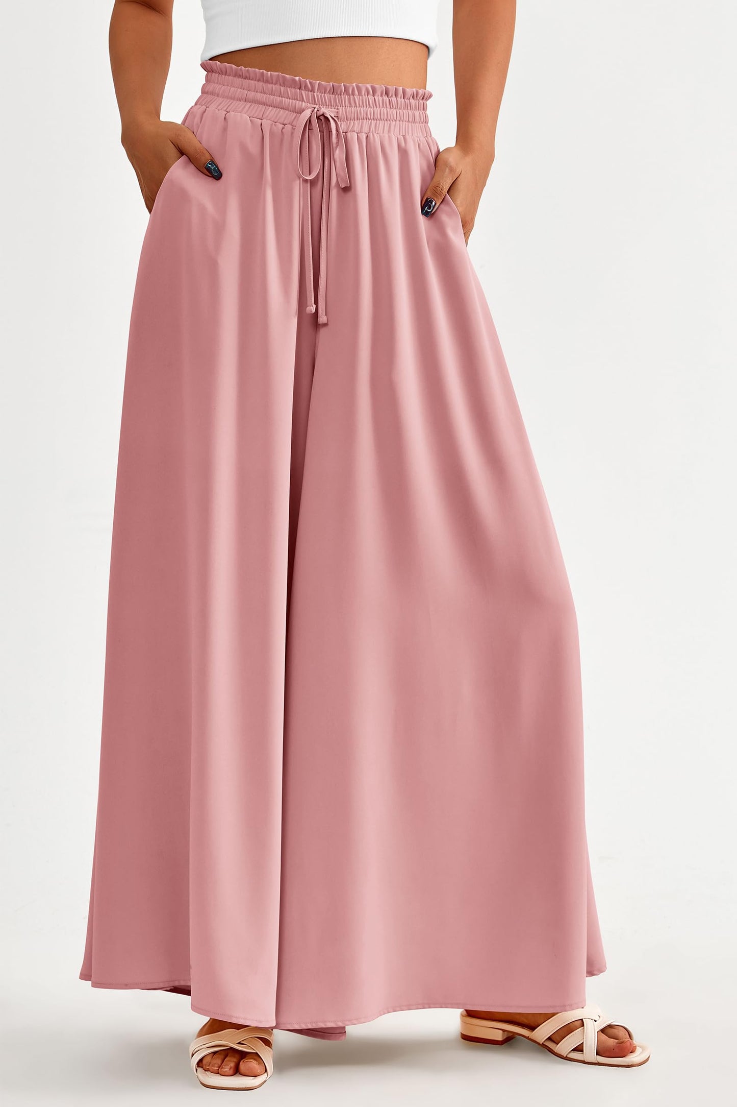 PRETTYGARDEN Women's 2025 Summer Wide Leg Palazzo Pants High Waisted Flowy Pockets Trendy Casual Lounge Boho Beach Trousers (Print Black,Small)