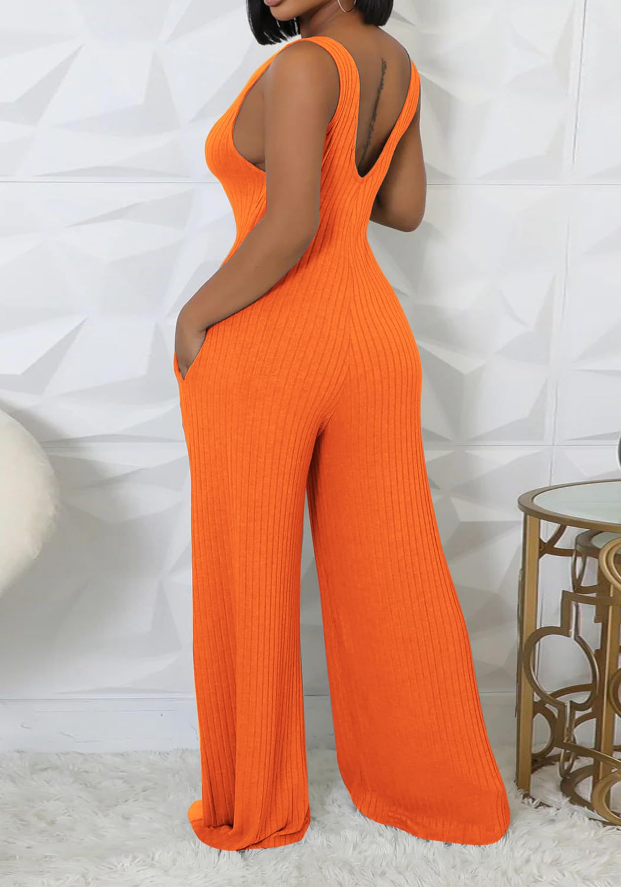 Vakkest Sexy Ribbed Knitted 2 Piece Jumpsuit Outfits for Women Long Sleeve Crop Cardigan Sweater Wide Leg Tank Romper Set