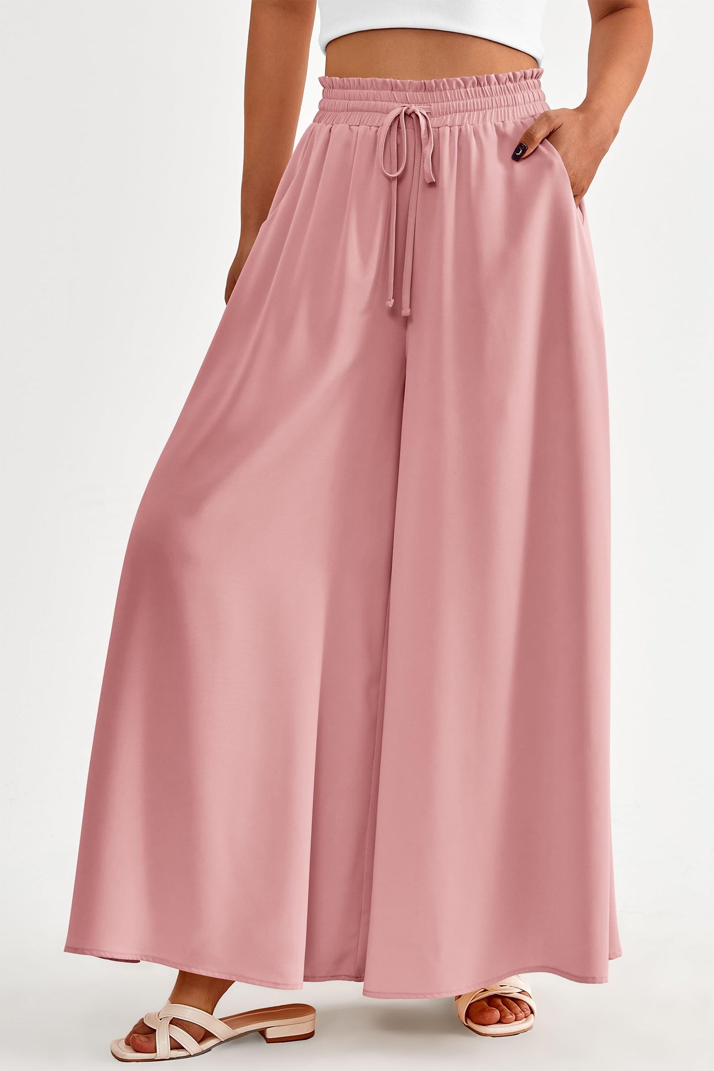 PRETTYGARDEN Women's 2025 Summer Wide Leg Palazzo Pants High Waisted Flowy Pockets Trendy Casual Lounge Boho Beach Trousers (Print Black,Small)