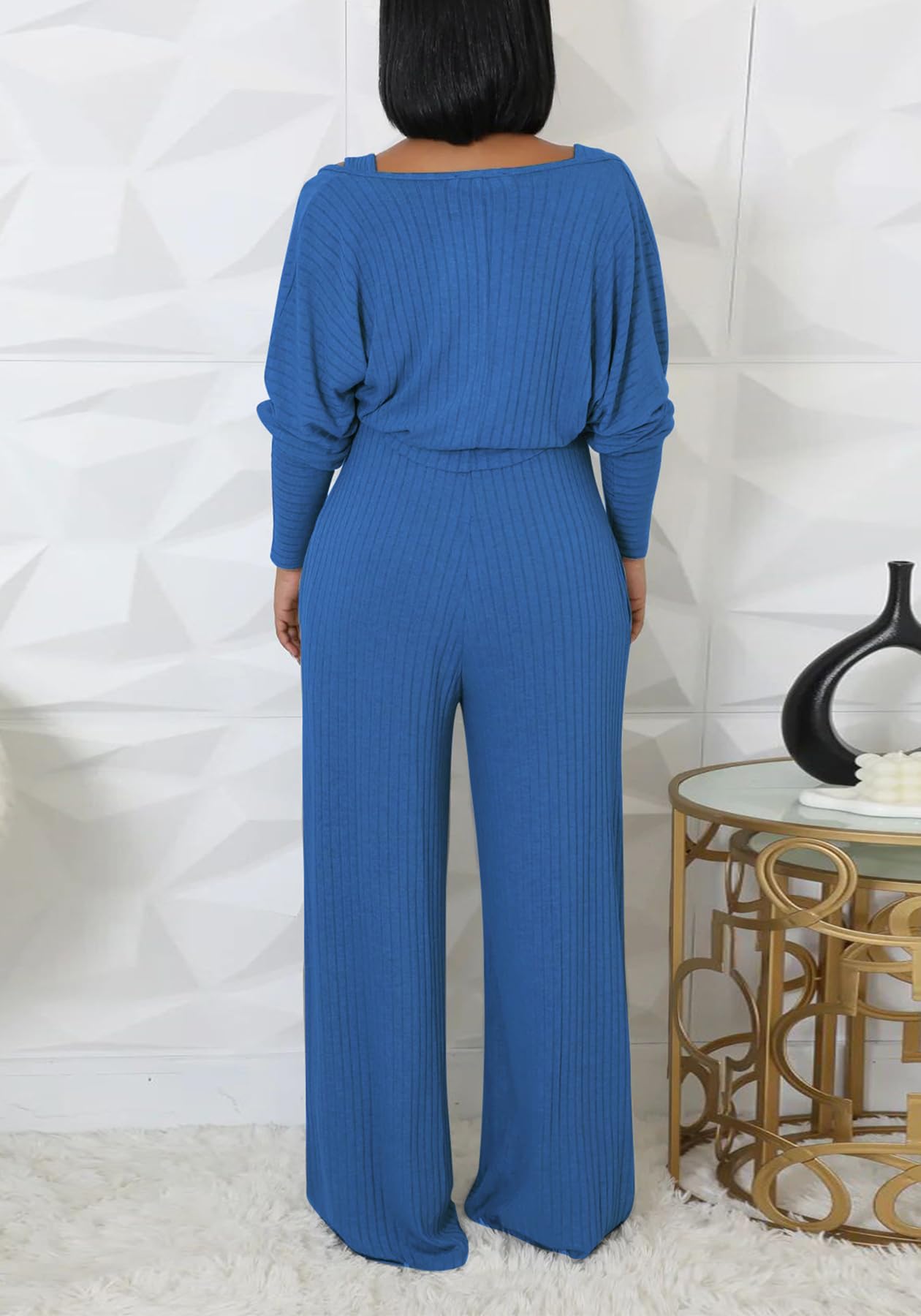Vakkest Sexy Ribbed Knitted 2 Piece Jumpsuit Outfits for Women Long Sleeve Crop Cardigan Sweater Wide Leg Tank Romper Set