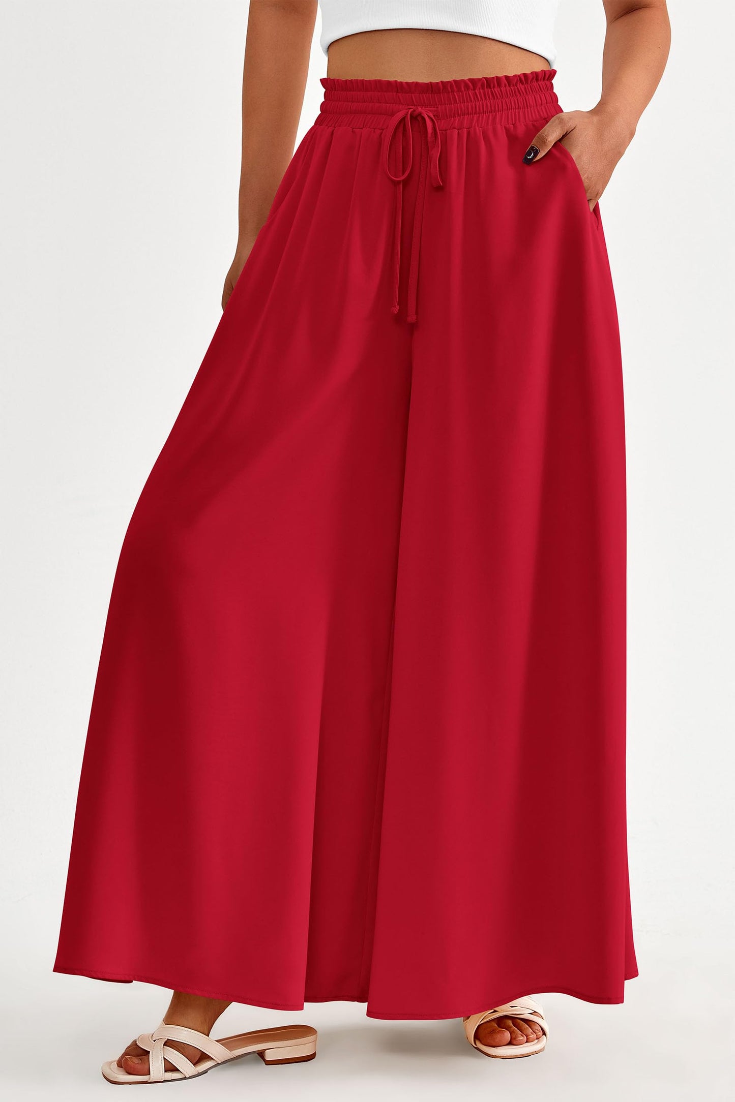 PRETTYGARDEN Women's 2025 Summer Wide Leg Palazzo Pants High Waisted Flowy Pockets Trendy Casual Lounge Boho Beach Trousers (Print Black,Small)
