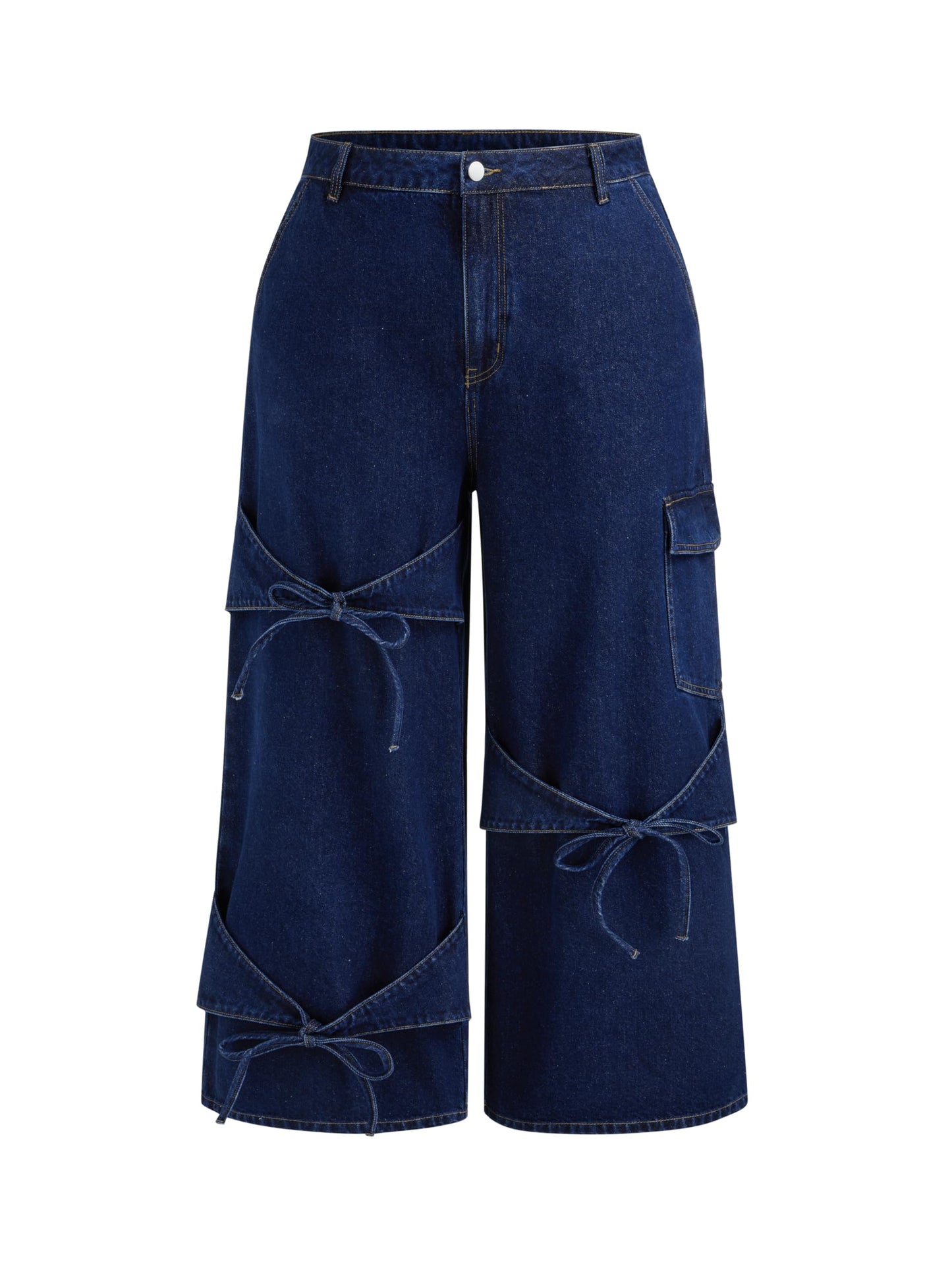 CIDER Baggy Jeans for Women Low Waisted Wide Straight Leg Bow Jeans Denim Pants Beige
