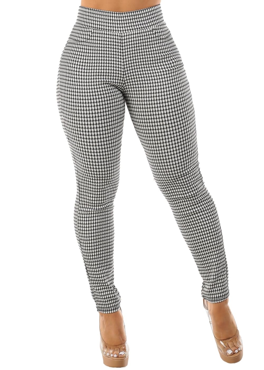 Moda Xpress Womens Juniors Super High Waist Checkered Black Skinny Pants 40087H