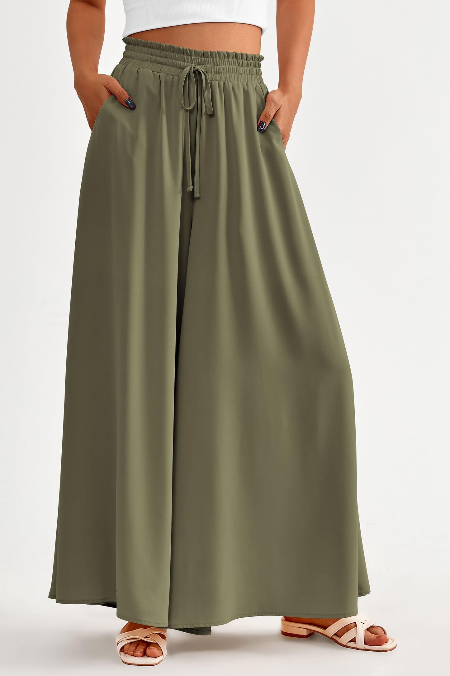 PRETTYGARDEN Women's 2025 Summer Wide Leg Palazzo Pants High Waisted Flowy Pockets Trendy Casual Lounge Boho Beach Trousers (Print Black,Small)