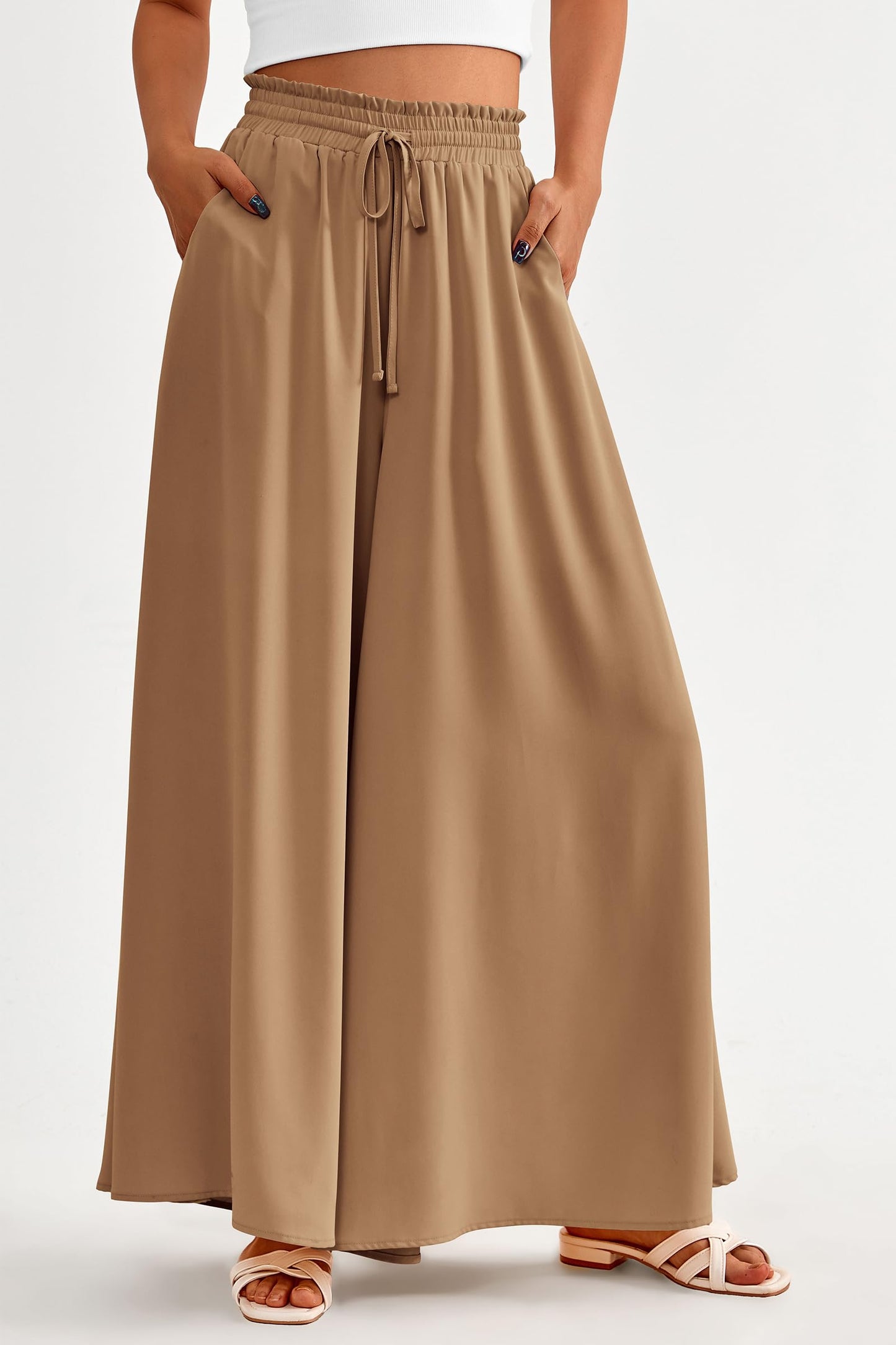 PRETTYGARDEN Women's 2025 Summer Wide Leg Palazzo Pants High Waisted Flowy Pockets Trendy Casual Lounge Boho Beach Trousers (Print Black,Small)