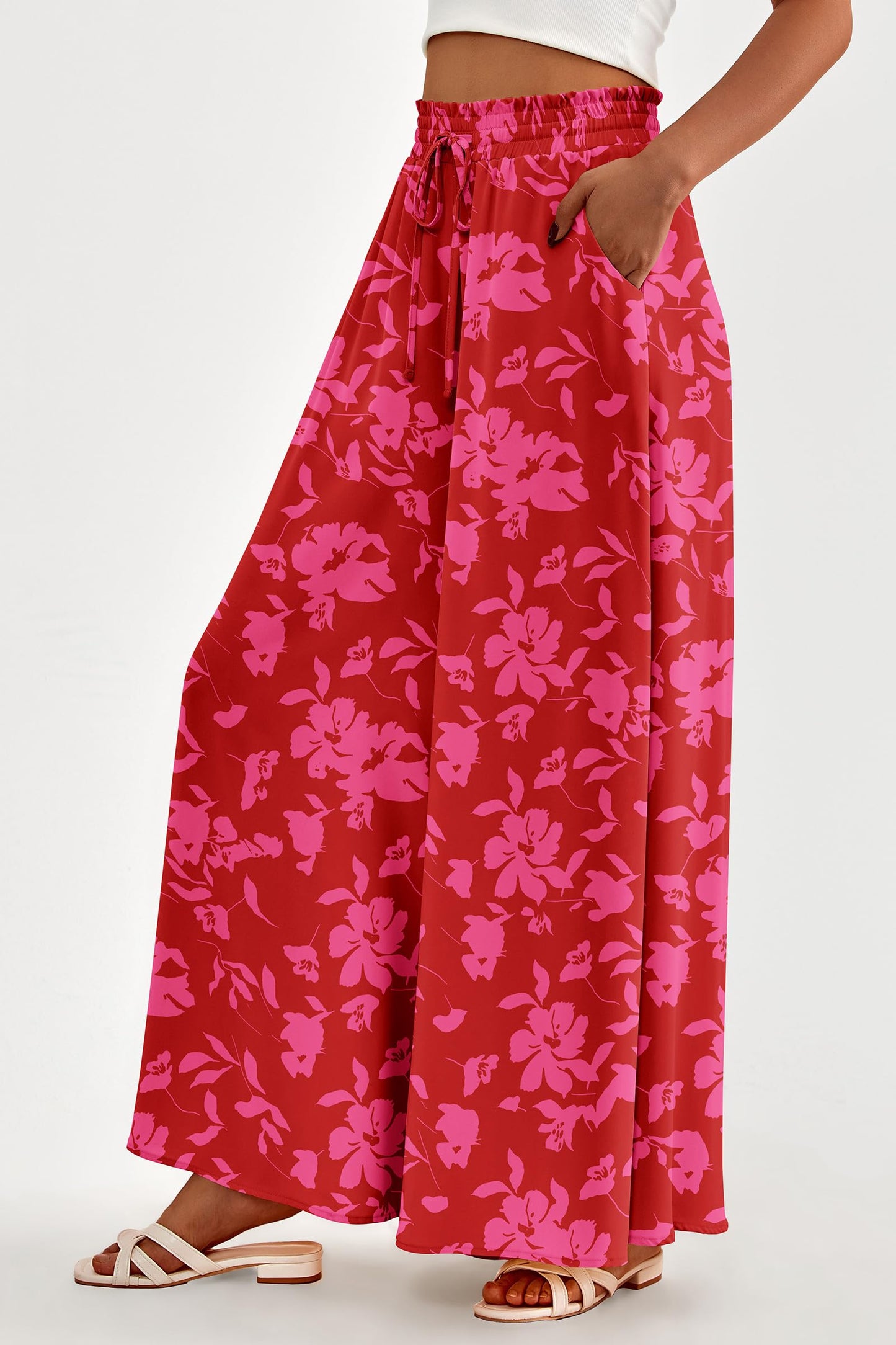 PRETTYGARDEN Women's 2025 Summer Wide Leg Palazzo Pants High Waisted Flowy Pockets Trendy Casual Lounge Boho Beach Trousers (Print Black,Small)
