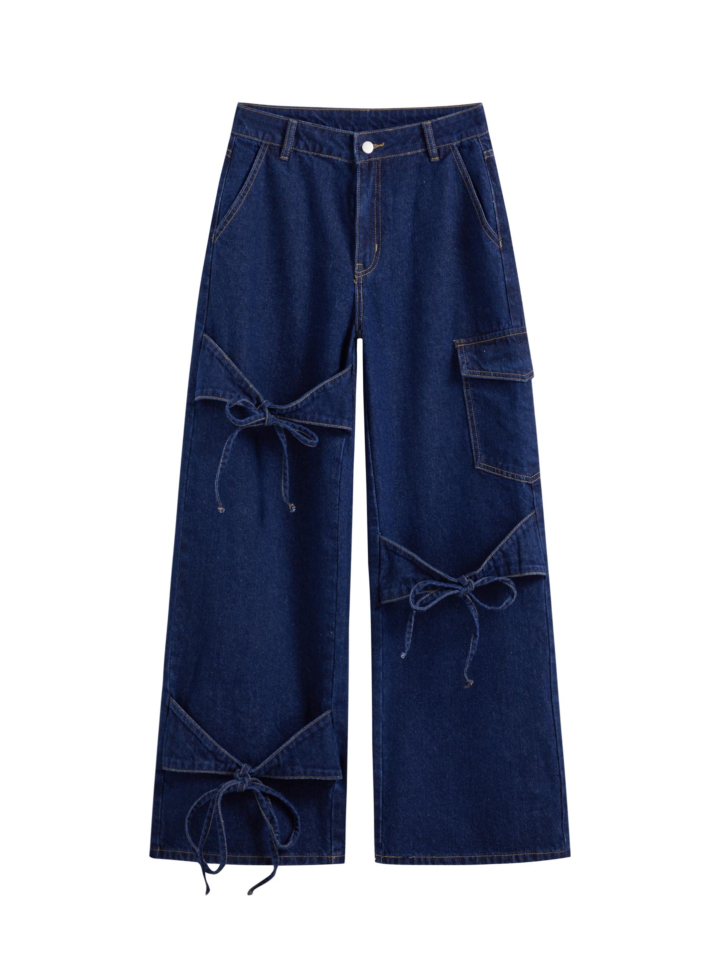 CIDER Baggy Jeans for Women Low Waisted Wide Straight Leg Bow Jeans Denim Pants Beige