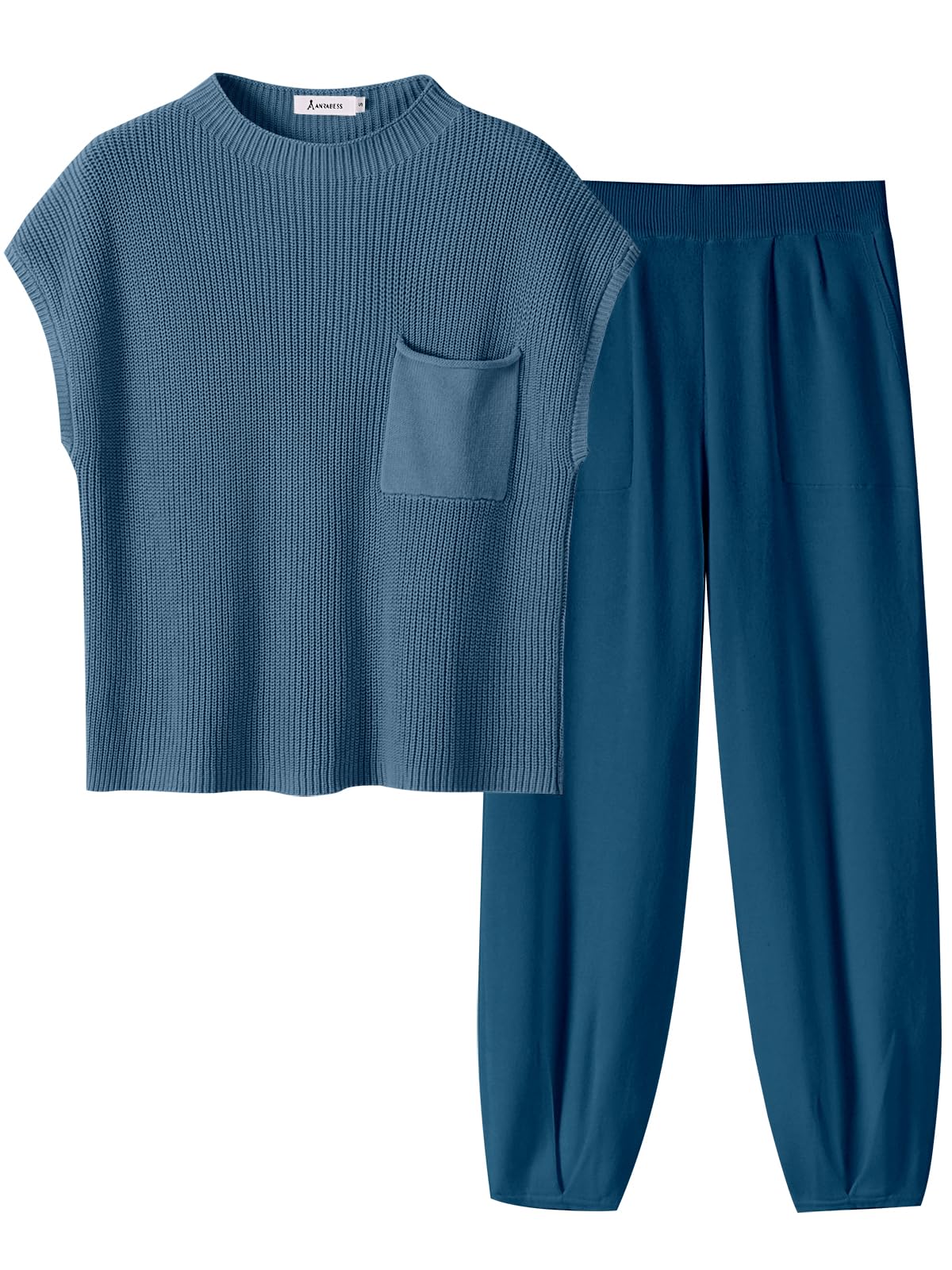 ANRABESS Women's Two Piece Outfits Knit Sweater Vest Crop Top Pants Lounge Matching Tracksuit Sweatsuit Travel Clothes Sets Pink X-Small