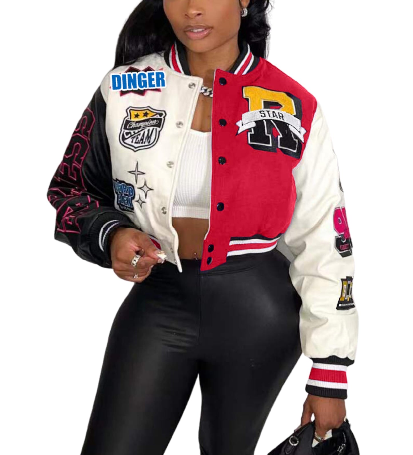 Glitrandi Varsity Jacket for Women Jacket with Patches Cropped Bomber Leather Jacket Woman Winter Spring 2025 S-XXL