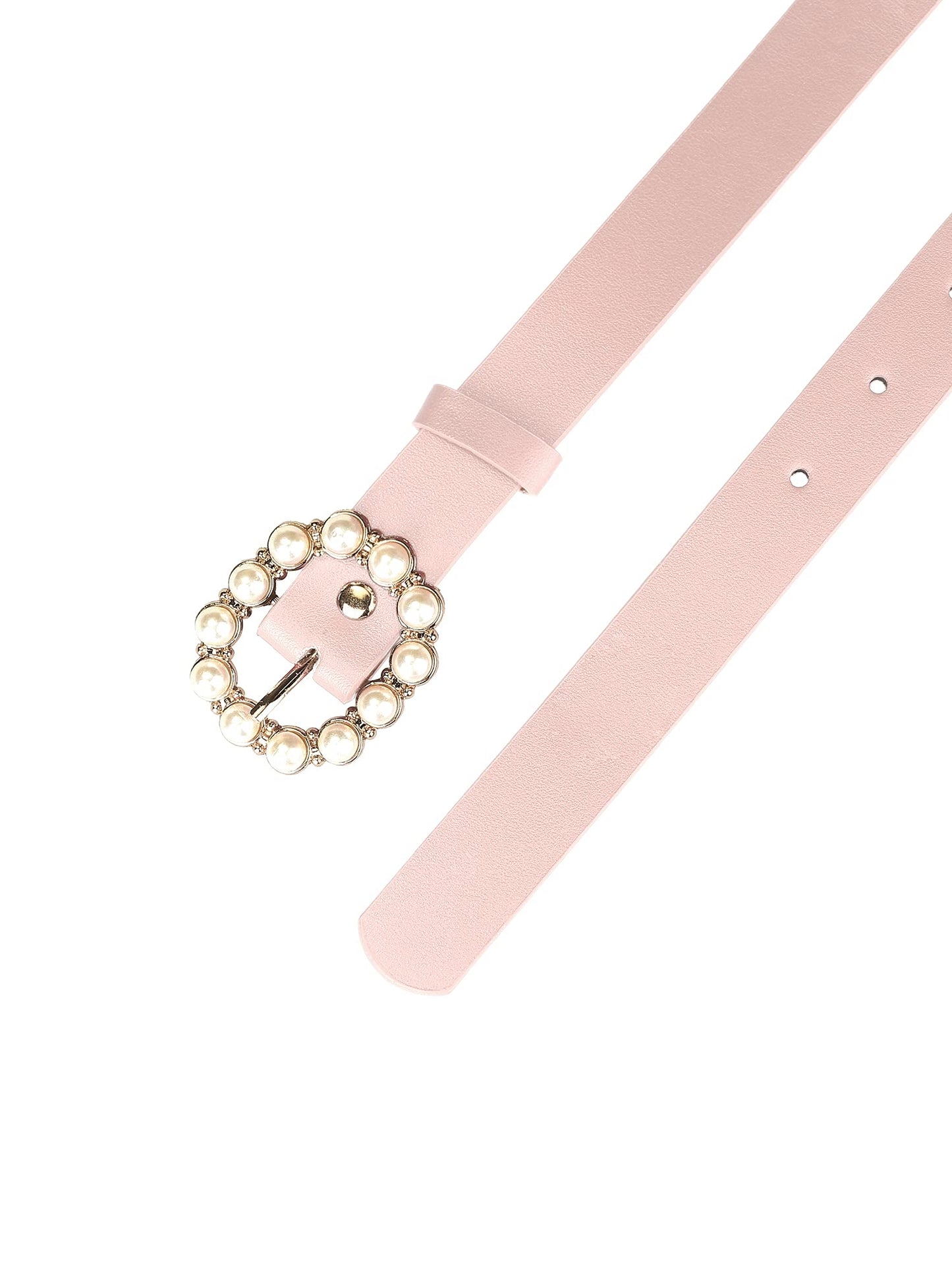 Allegra K Womens Pearl Waistband Skinny Leather Adjustable Pin Buckle Belt for Jeans Dresses Pants 75-90cm/29.53"-35.43" Black