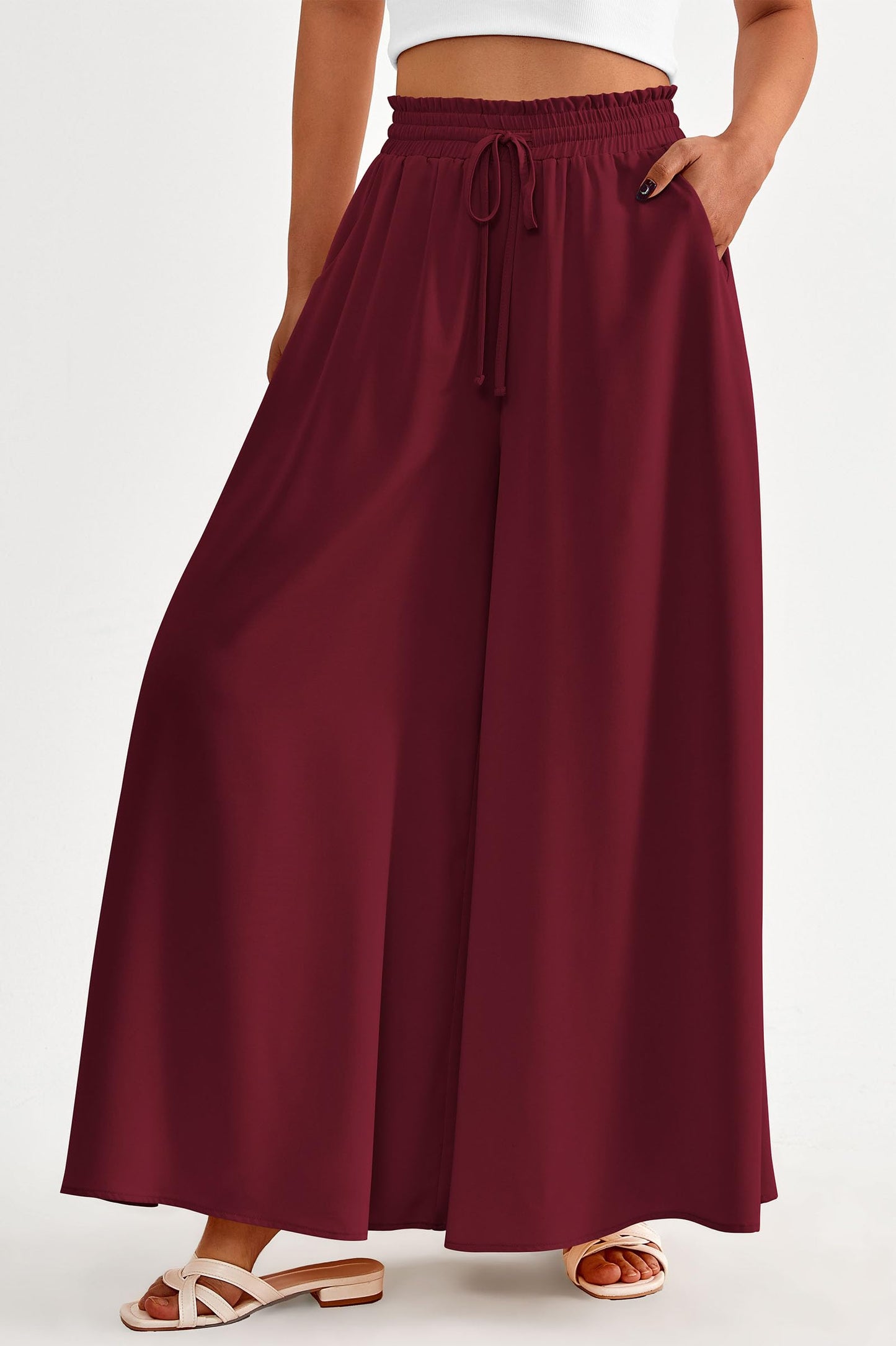 PRETTYGARDEN Women's 2025 Summer Wide Leg Palazzo Pants High Waisted Flowy Pockets Trendy Casual Lounge Boho Beach Trousers (Print Black,Small)