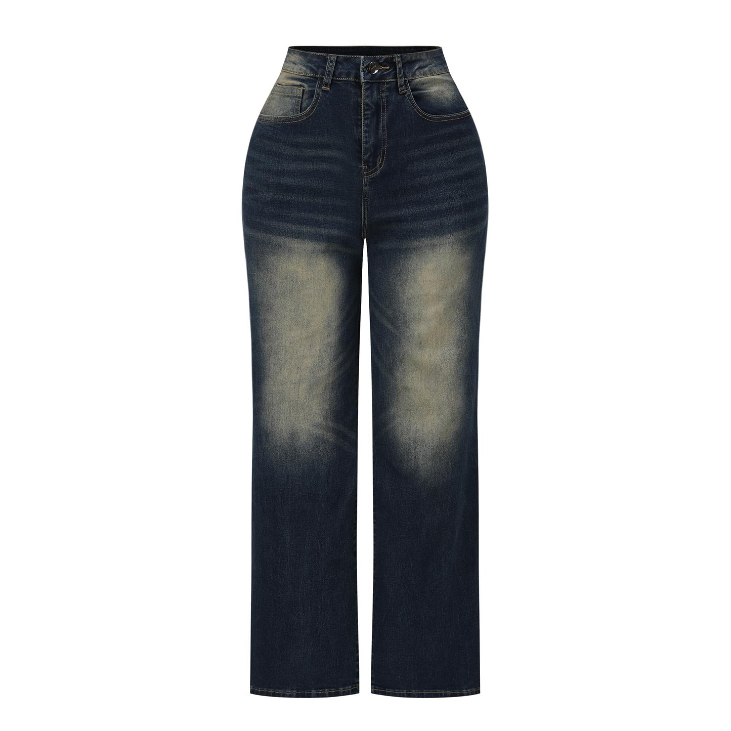 THUNDER STAR Womens High Waisted Wide Leg Jeans Stretchy Distressed Denim Pants Light Blue XXL