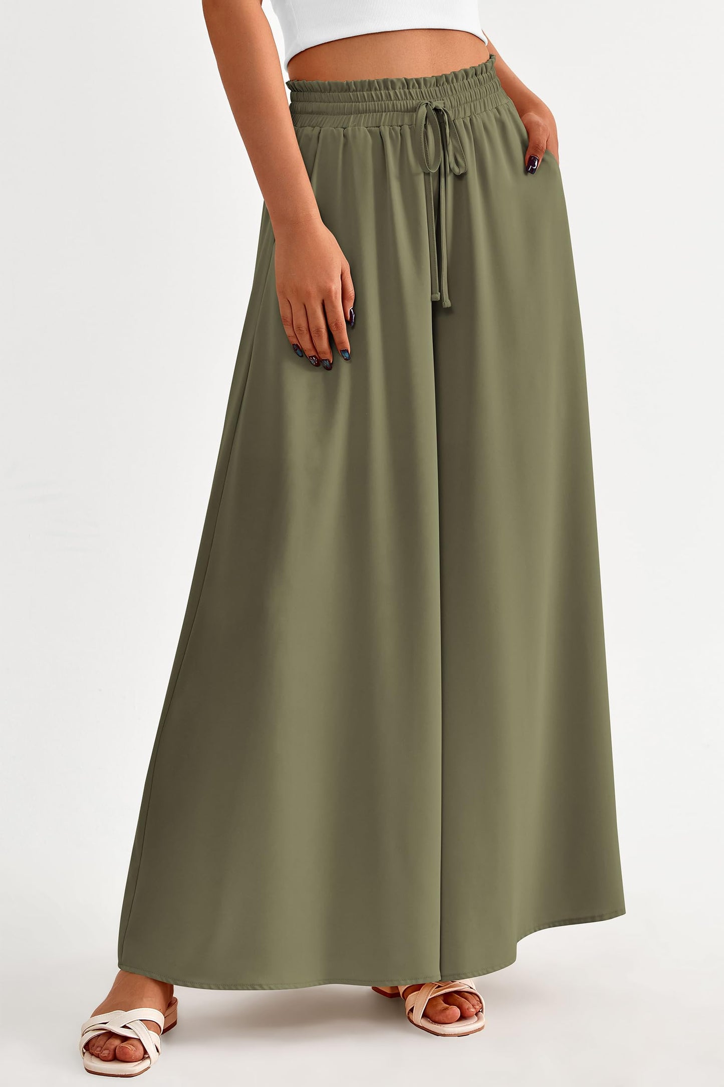 PRETTYGARDEN Women's 2025 Summer Wide Leg Palazzo Pants High Waisted Flowy Pockets Trendy Casual Lounge Boho Beach Trousers (Print Black,Small)