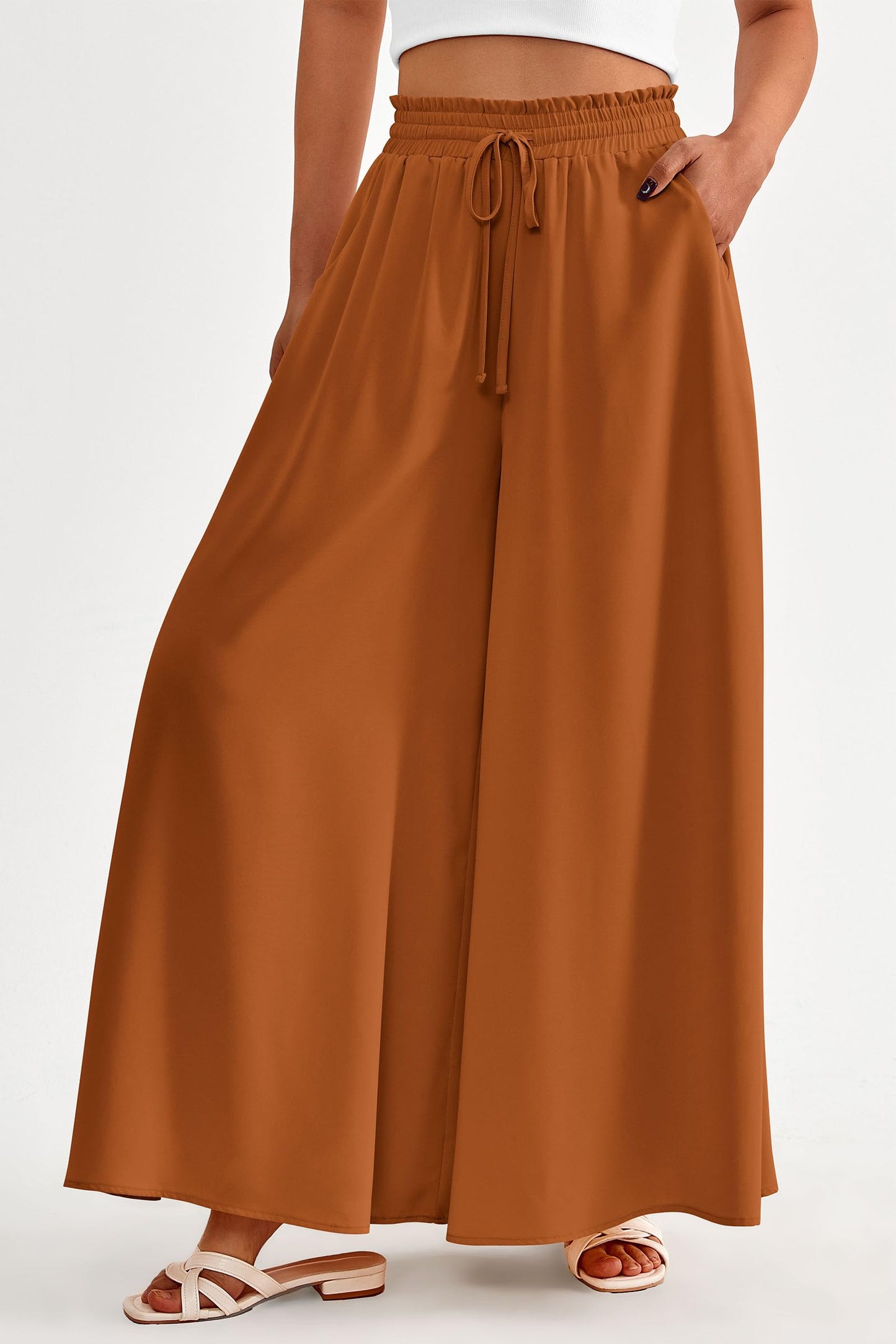 PRETTYGARDEN Women's 2025 Summer Wide Leg Palazzo Pants High Waisted Flowy Pockets Trendy Casual Lounge Boho Beach Trousers (Print Black,Small)