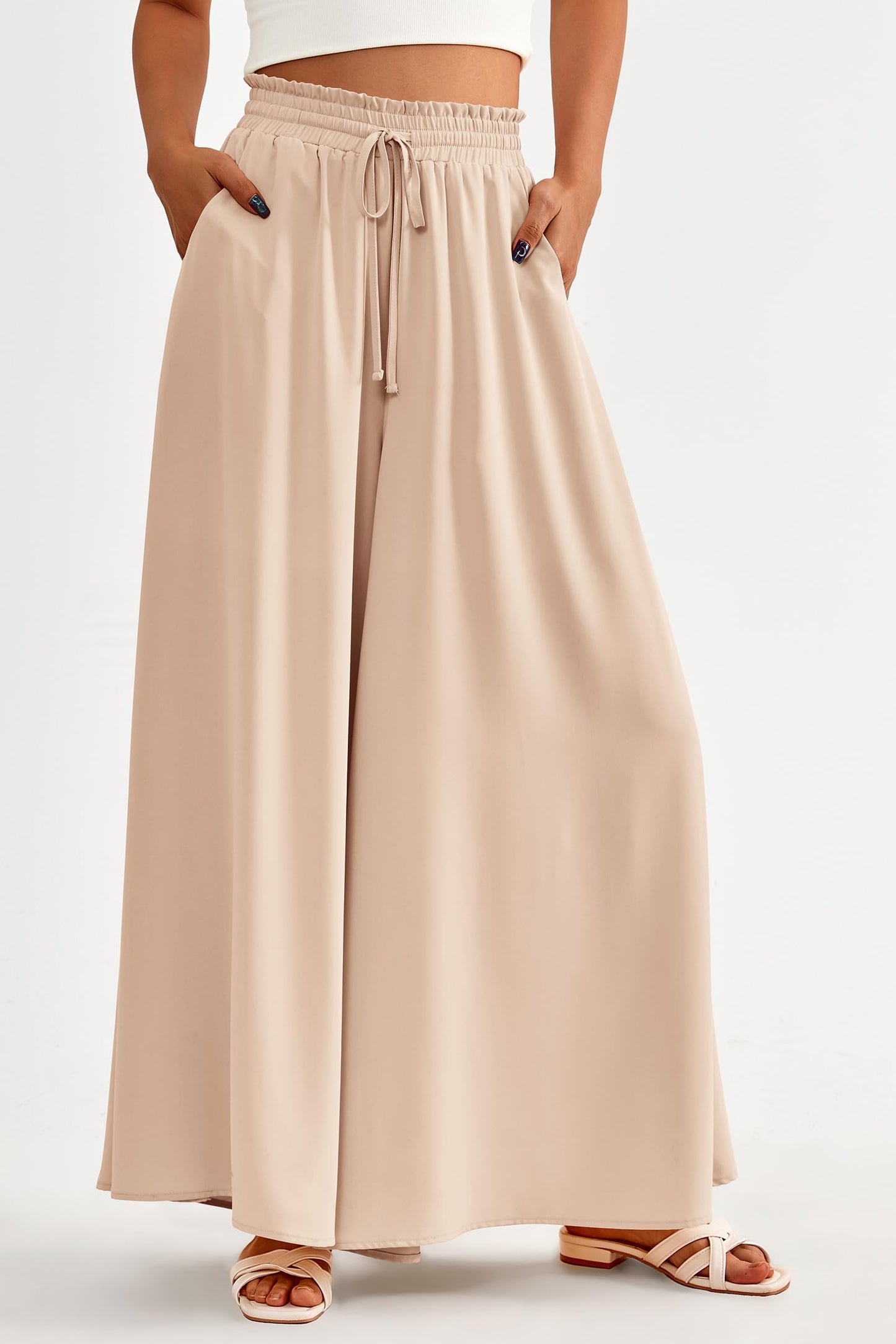 PRETTYGARDEN Women's 2025 Summer Wide Leg Palazzo Pants High Waisted Flowy Pockets Trendy Casual Lounge Boho Beach Trousers (Print Black,Small)