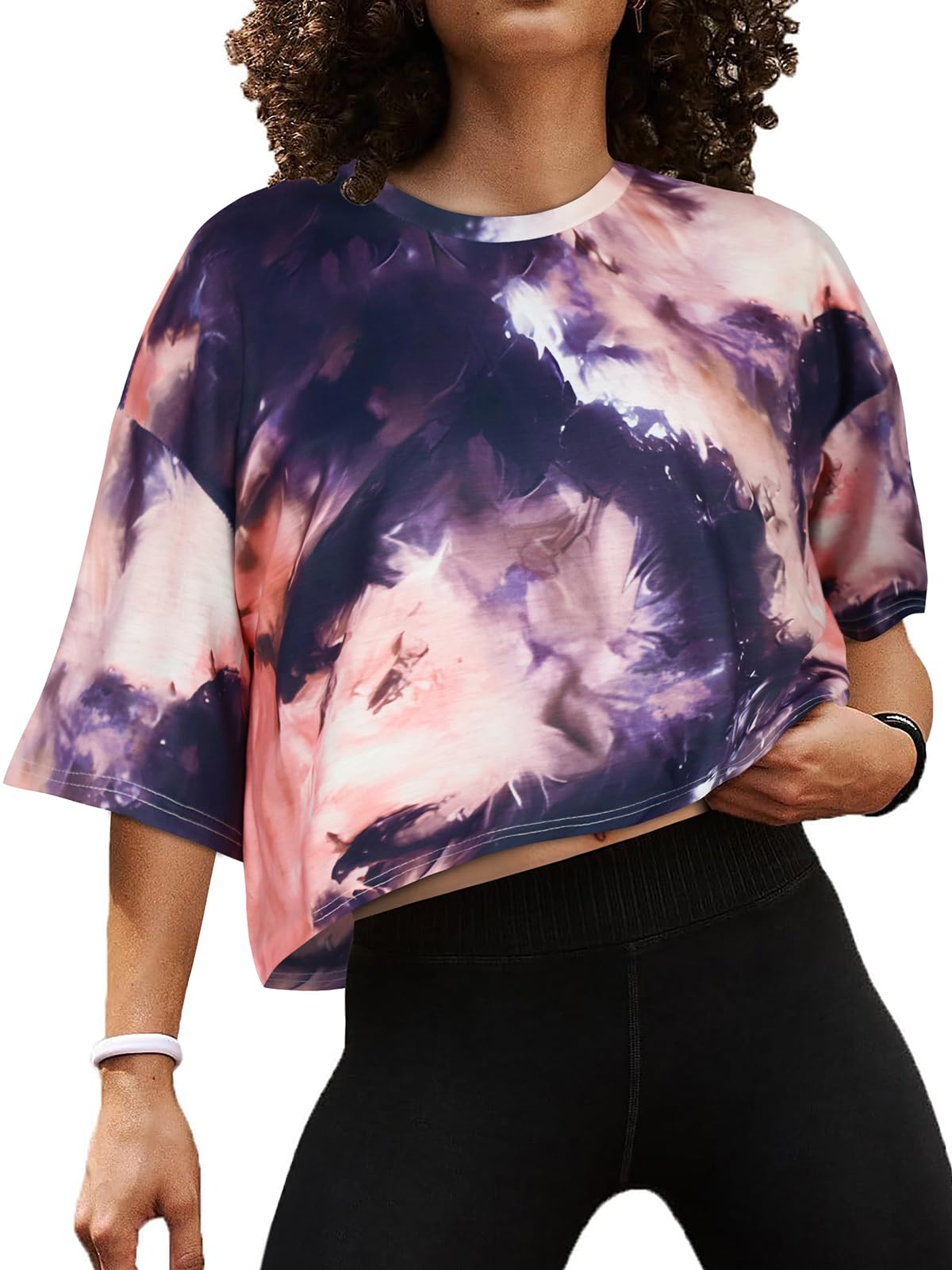 Summer Crop Tops for Womens Casual Half Sleeve Top Loose Fit Short Sleeve T Shirts Workout Oversized Tees(Black,M)