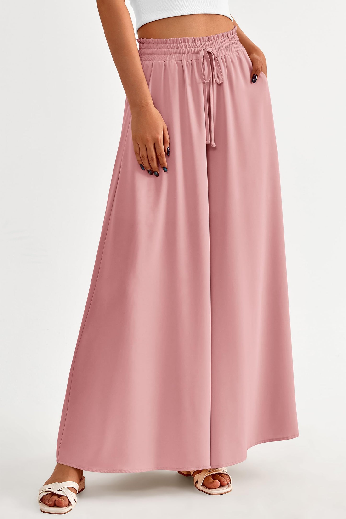 PRETTYGARDEN Women's 2025 Summer Wide Leg Palazzo Pants High Waisted Flowy Pockets Trendy Casual Lounge Boho Beach Trousers (Print Black,Small)