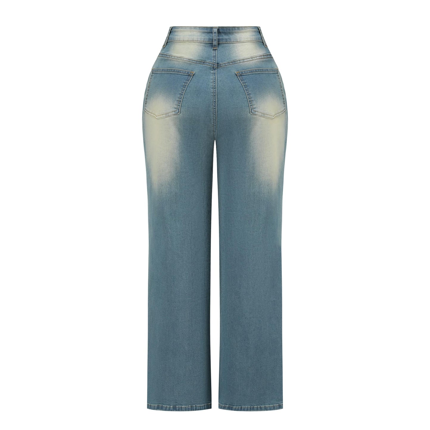 THUNDER STAR Womens High Waisted Wide Leg Jeans Stretchy Distressed Denim Pants Light Blue XXL