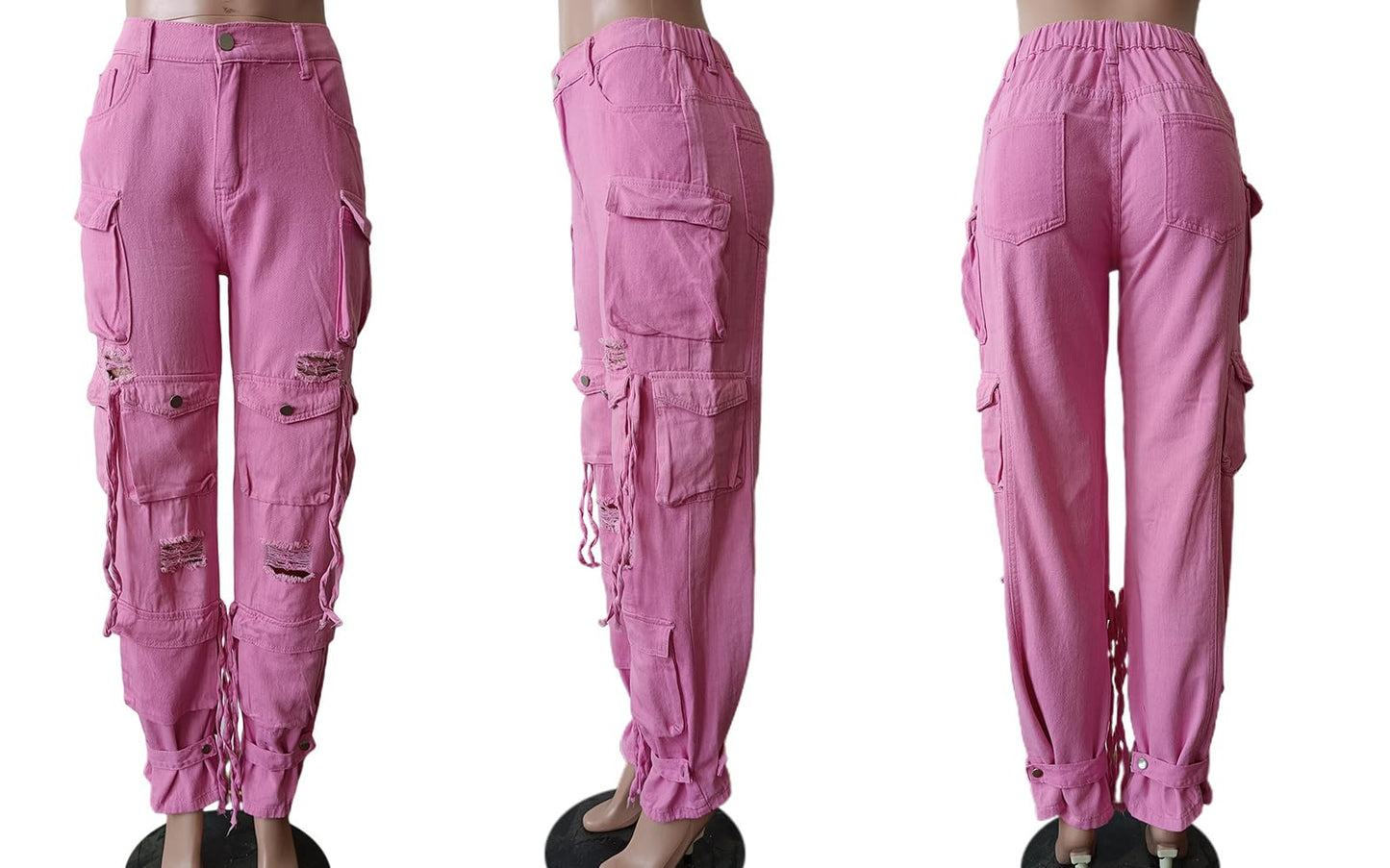 LKOUS Women's Y2K Baggy Straight Wide Leg Cargo Jeans, Streetwear High Waisted Denim Pant Grey