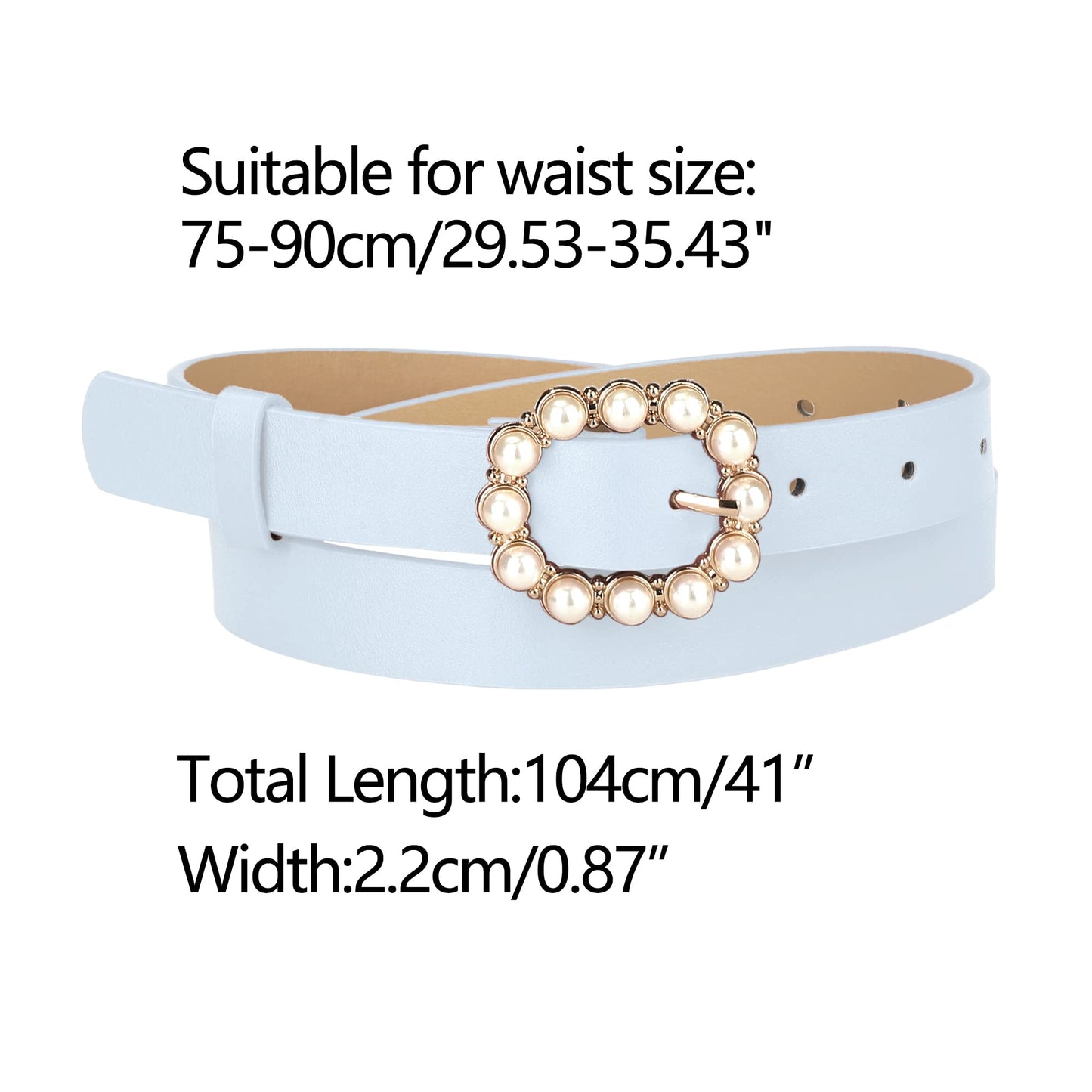 Allegra K Womens Pearl Waistband Skinny Leather Adjustable Pin Buckle Belt for Jeans Dresses Pants 75-90cm/29.53"-35.43" Black