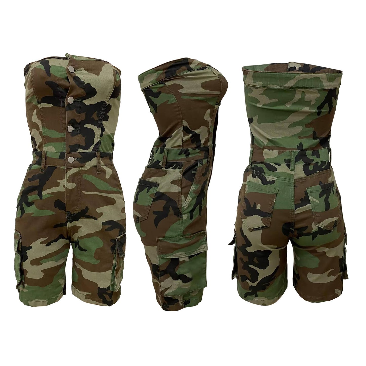 Unybwonn Women's Sexy off Shoulder Tube Denim Cargo Jumpsuits Corset Y2k Jean Shorts Rompers Overalls