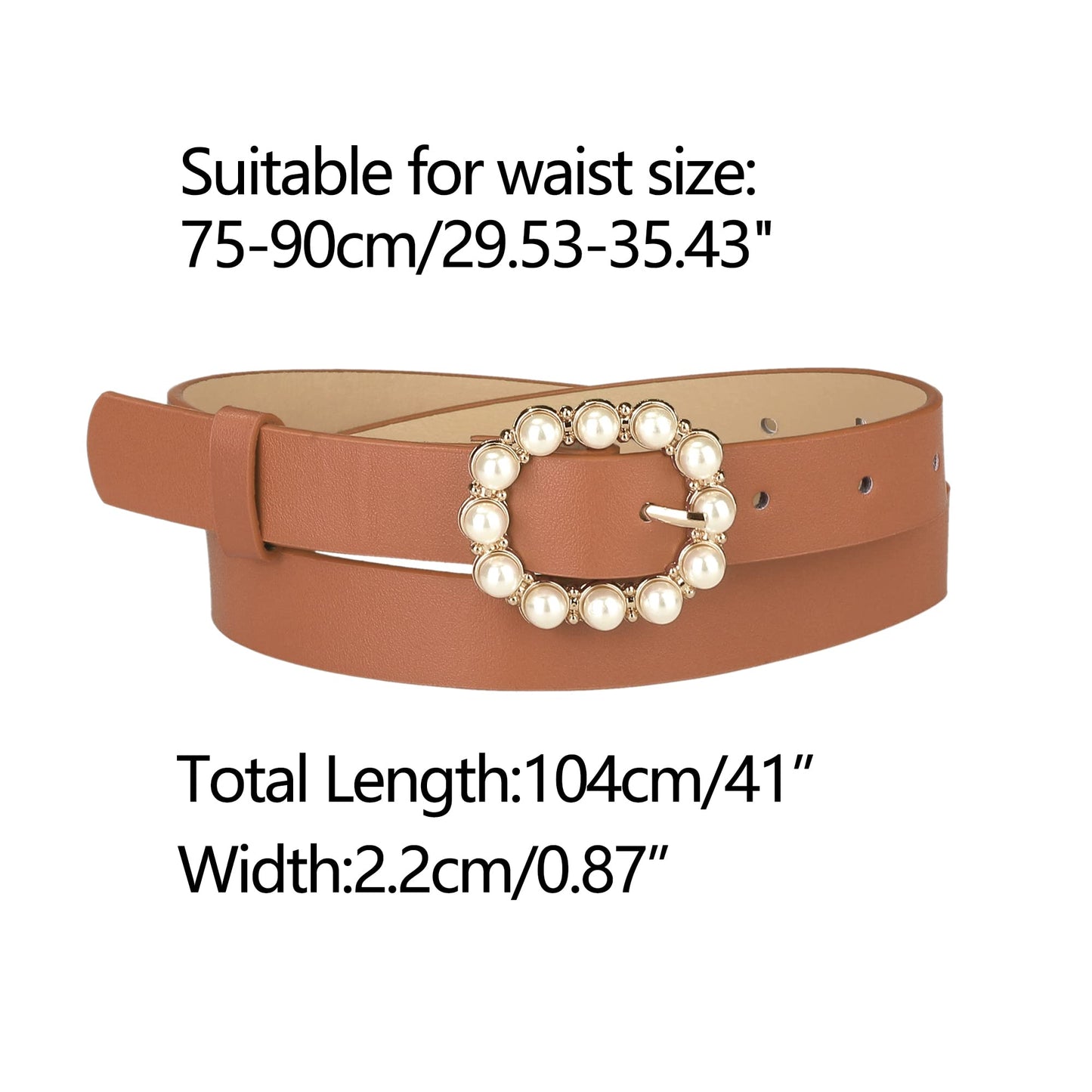Allegra K Womens Pearl Waistband Skinny Leather Adjustable Pin Buckle Belt for Jeans Dresses Pants 75-90cm/29.53"-35.43" Black