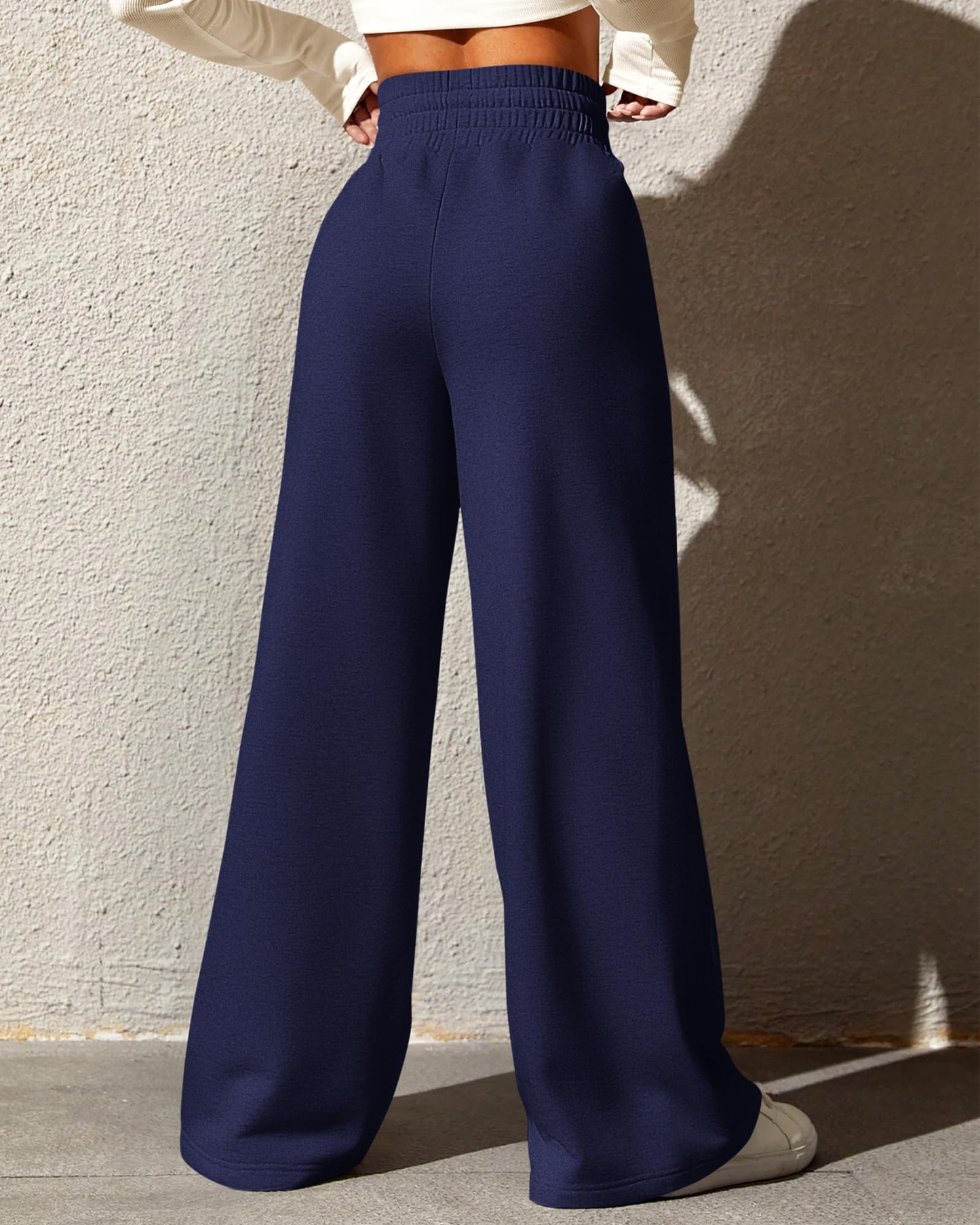 BTFBM Womens Wide Leg Sweatpants Casual Loose Solid Color Pants Comfy Lounge Joggers Baggy Sweatpants Pockets(Solid Brick Red,Small)
