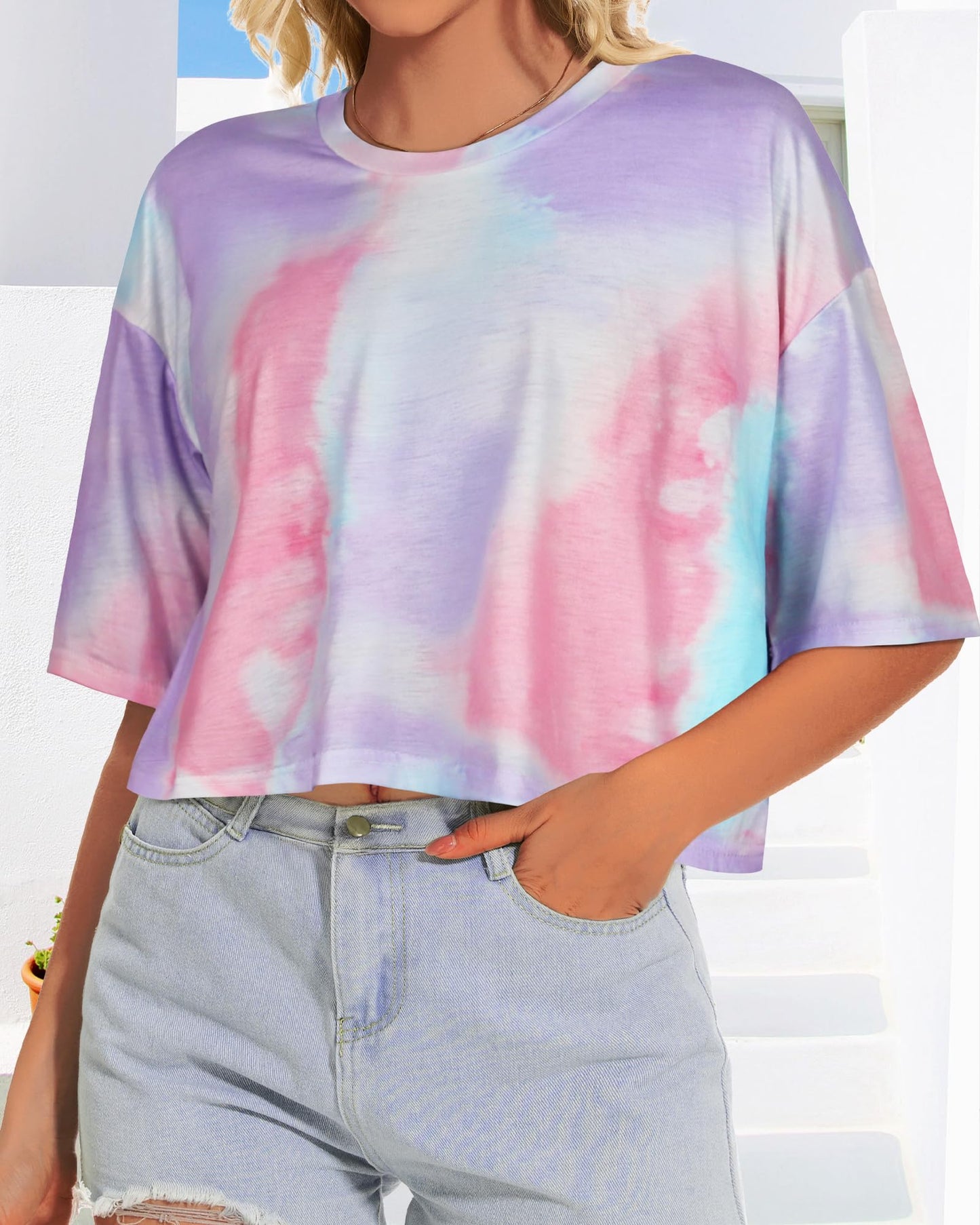 Summer Crop Tops for Womens Casual Half Sleeve Top Loose Fit Short Sleeve T Shirts Workout Oversized Tees(Black,M)
