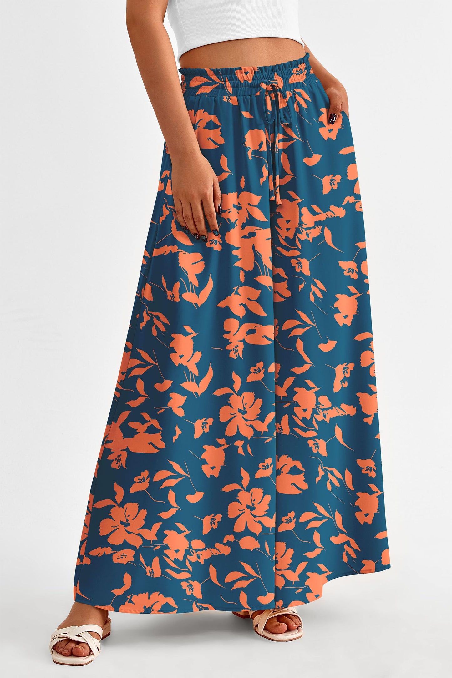 PRETTYGARDEN Women's 2025 Summer Wide Leg Palazzo Pants High Waisted Flowy Pockets Trendy Casual Lounge Boho Beach Trousers (Print Black,Small)