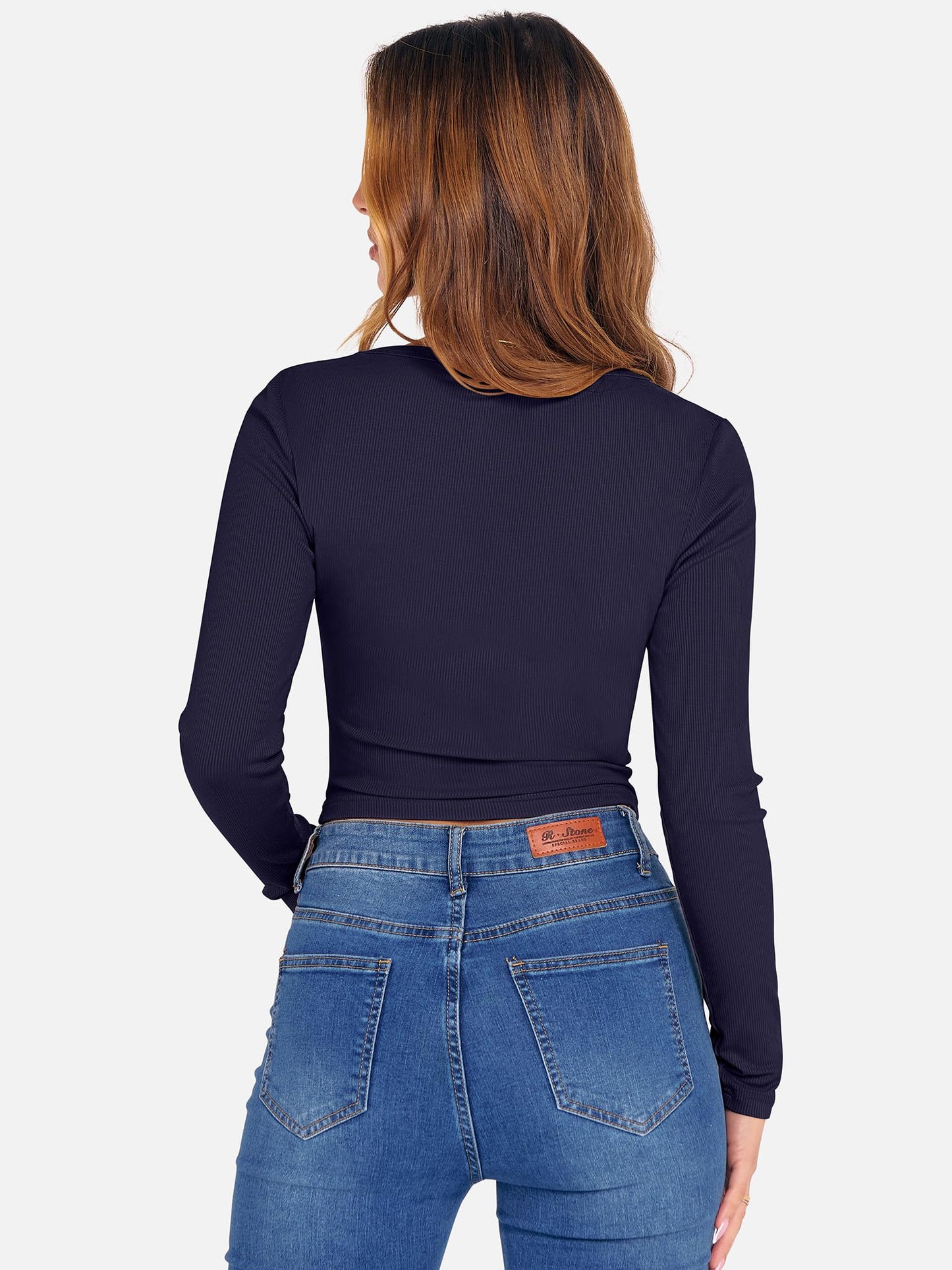 ANRABESS Women's Long Sleeve Crop Top Square Neck Ribbed Slim Fitted Shirts Casual Workout Basic Tees 2025 Fall Y2k Clothes Khaki Small