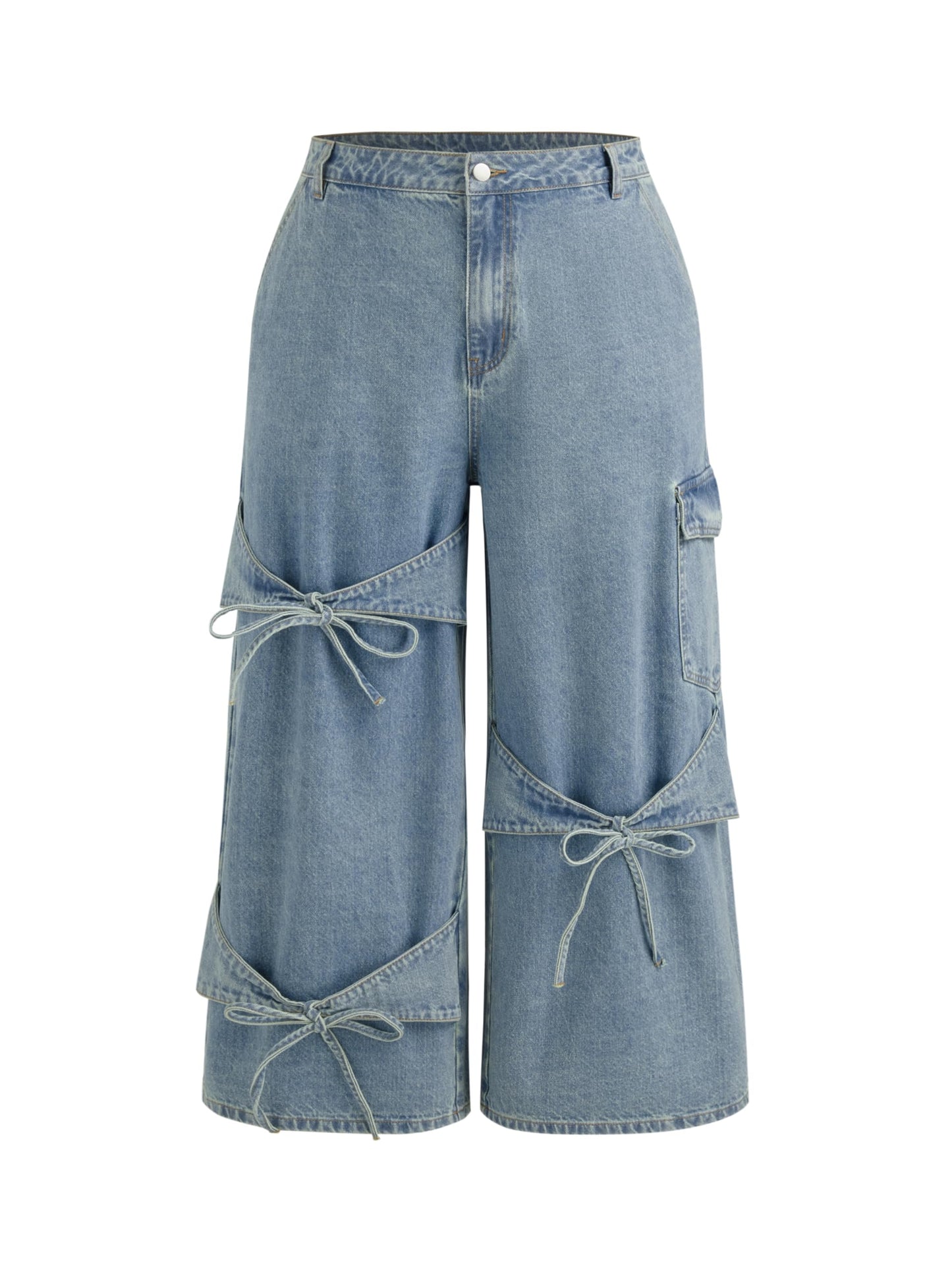 CIDER Baggy Jeans for Women Low Waisted Wide Straight Leg Bow Jeans Denim Pants Beige