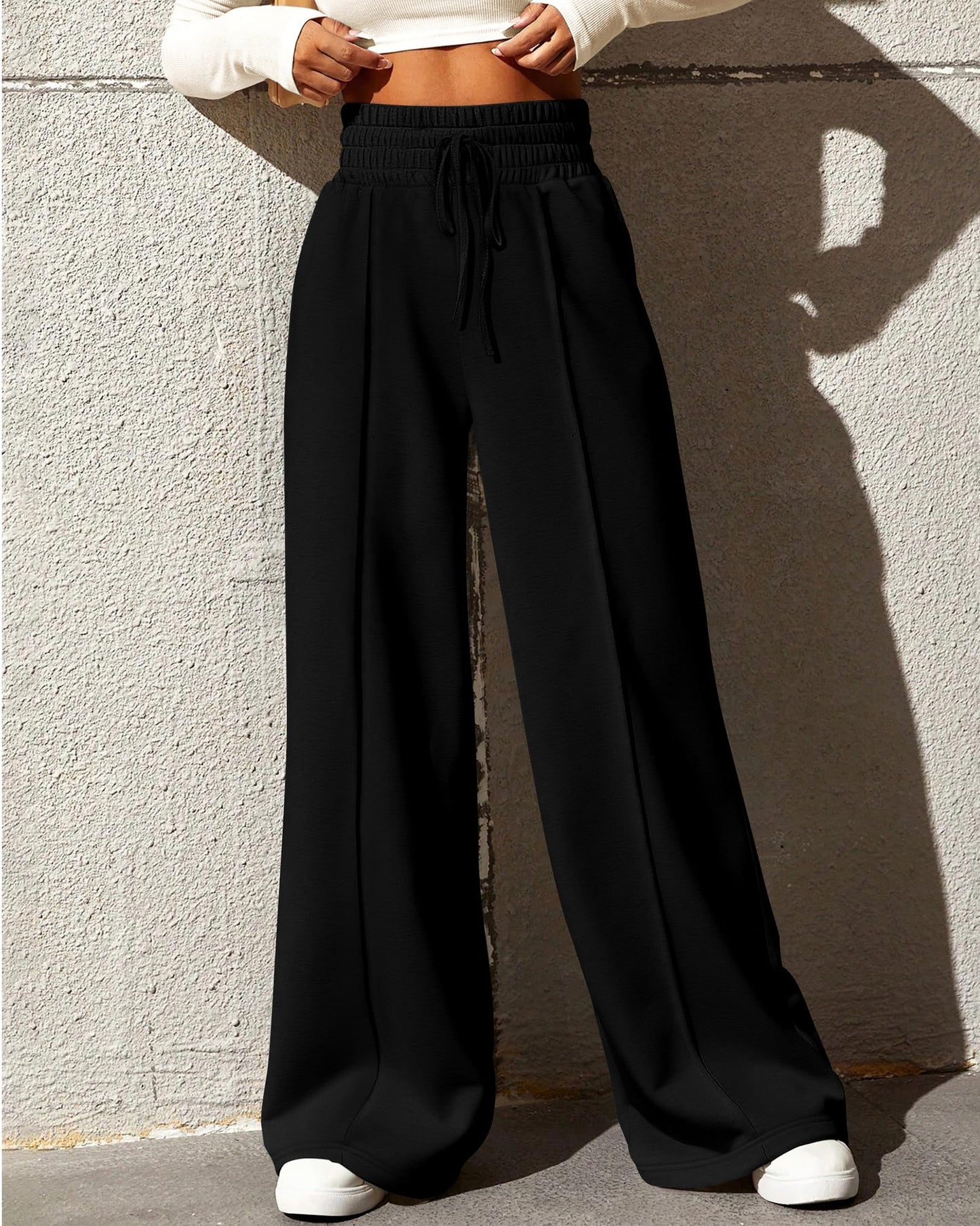 BTFBM Womens Wide Leg Sweatpants Casual Loose Solid Color Pants Comfy Lounge Joggers Baggy Sweatpants Pockets(Solid Brick Red,Small)