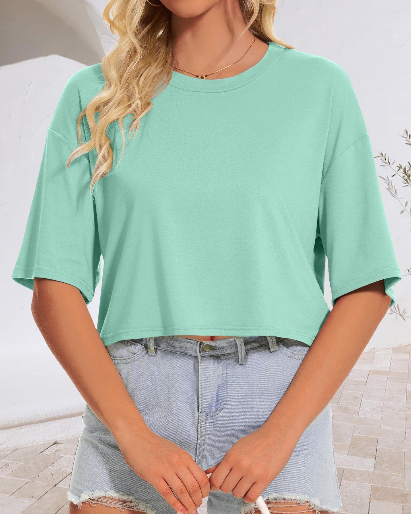 Summer Crop Tops for Womens Casual Half Sleeve Top Loose Fit Short Sleeve T Shirts Workout Oversized Tees(Black,M)